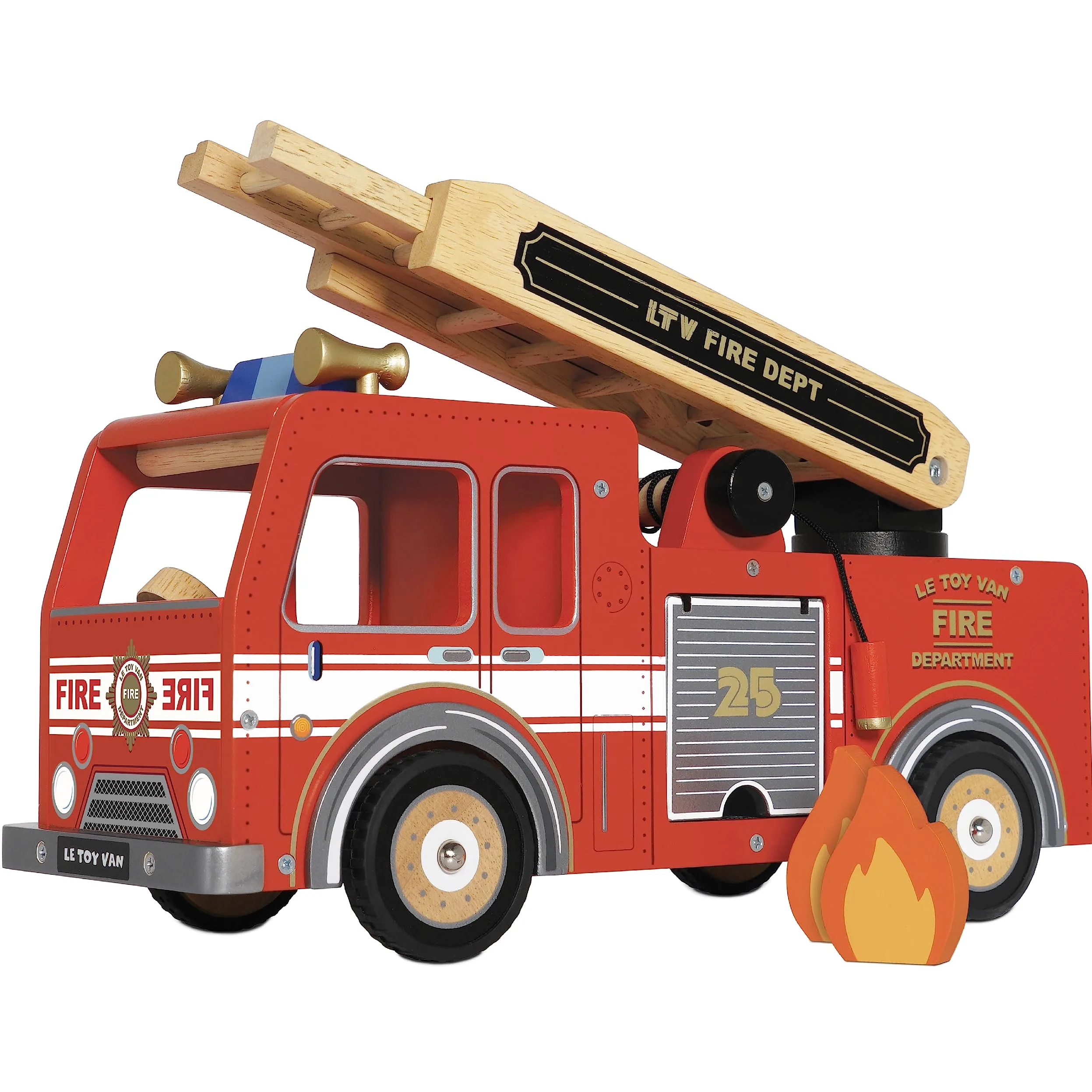 Le Toy Van - Pretend Play Wooden Fire Engine Toy Truck Vehicle Play Set Includes Firefighter Figure and Accessories , Fireman Playset For 3 Year Olds +