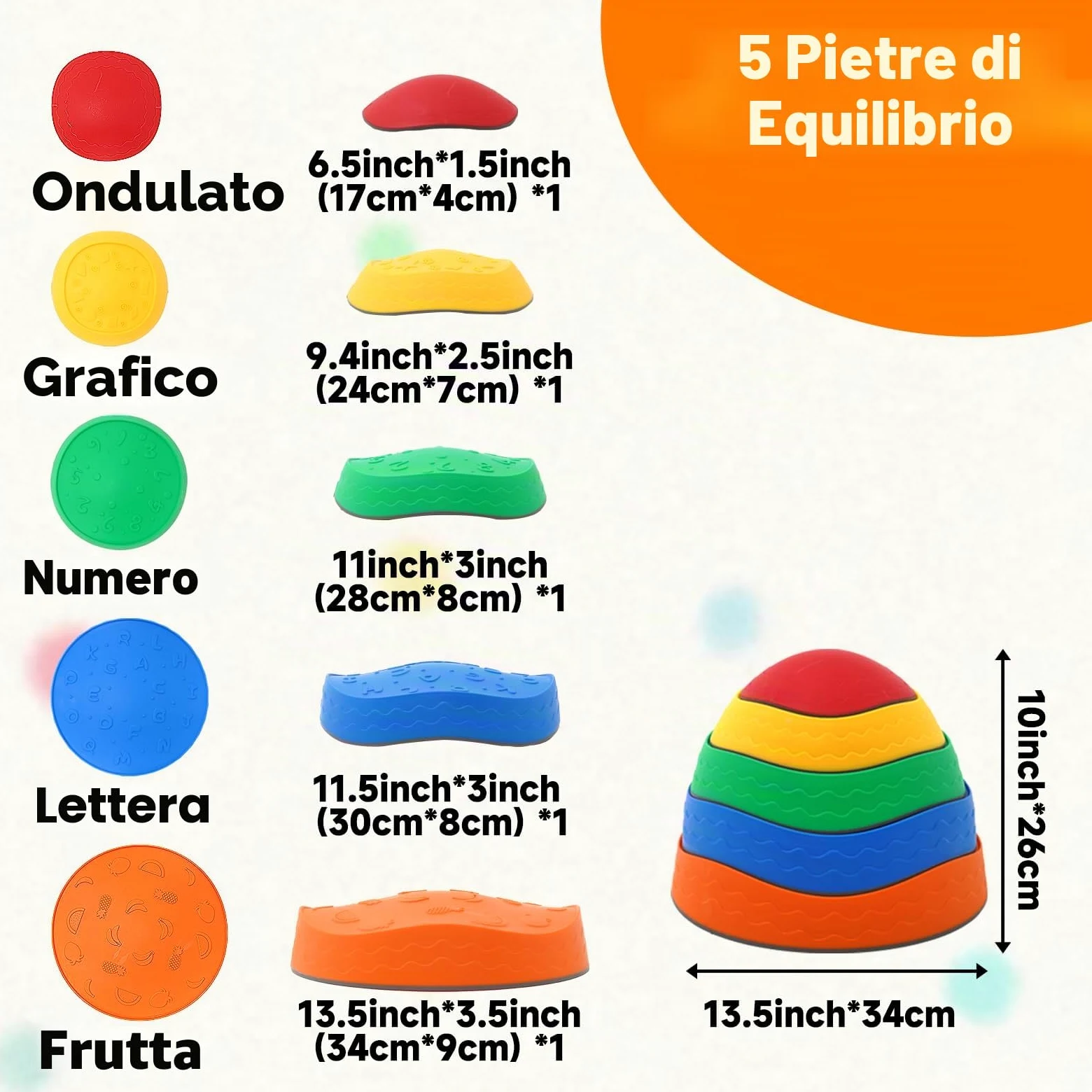 Pietre di Bilanciamento Bambini, 5 Pietre di Equilibrio Antiscivolo Impilabili, Percorsi Sensoriali Bilanciamento Bambini, Giochi Ostacoli per Interni ed Esterni, Promuove l'equilibrio e Coordinazione