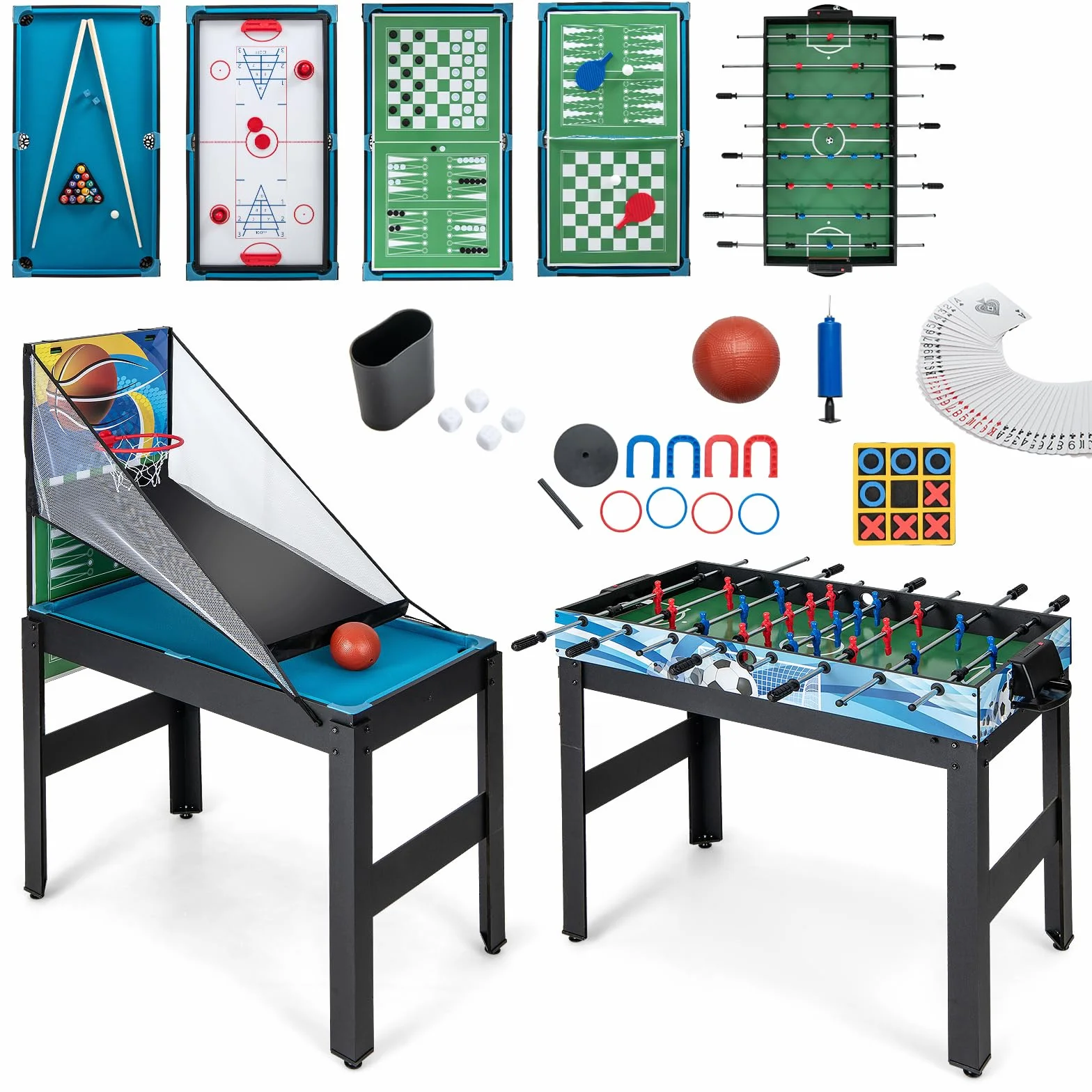 RELAX4LIFE 14 in 1 Multifunzionale Tavolo da Gioco, Biliardo Ping Pong Basket Calcetto Bowling Shuffleboard