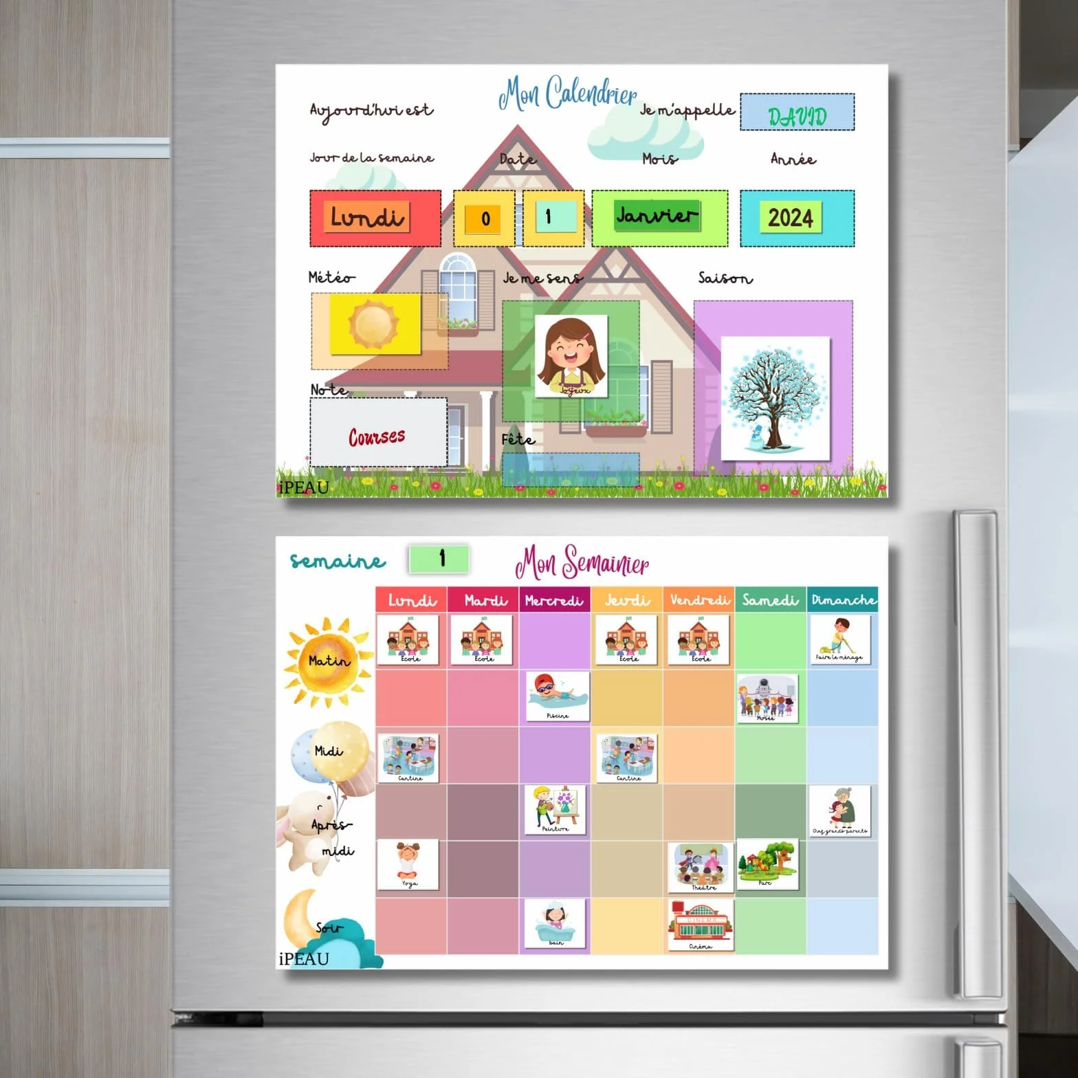 Pittogramma Scuola Materna Calendario Educativo Montessori Bambino 3-8 anni Pianificatore settimanale 114 magneti Settimanale Routine Giornaliere Scrivibile Cancellabile Autonomia Organizzazione