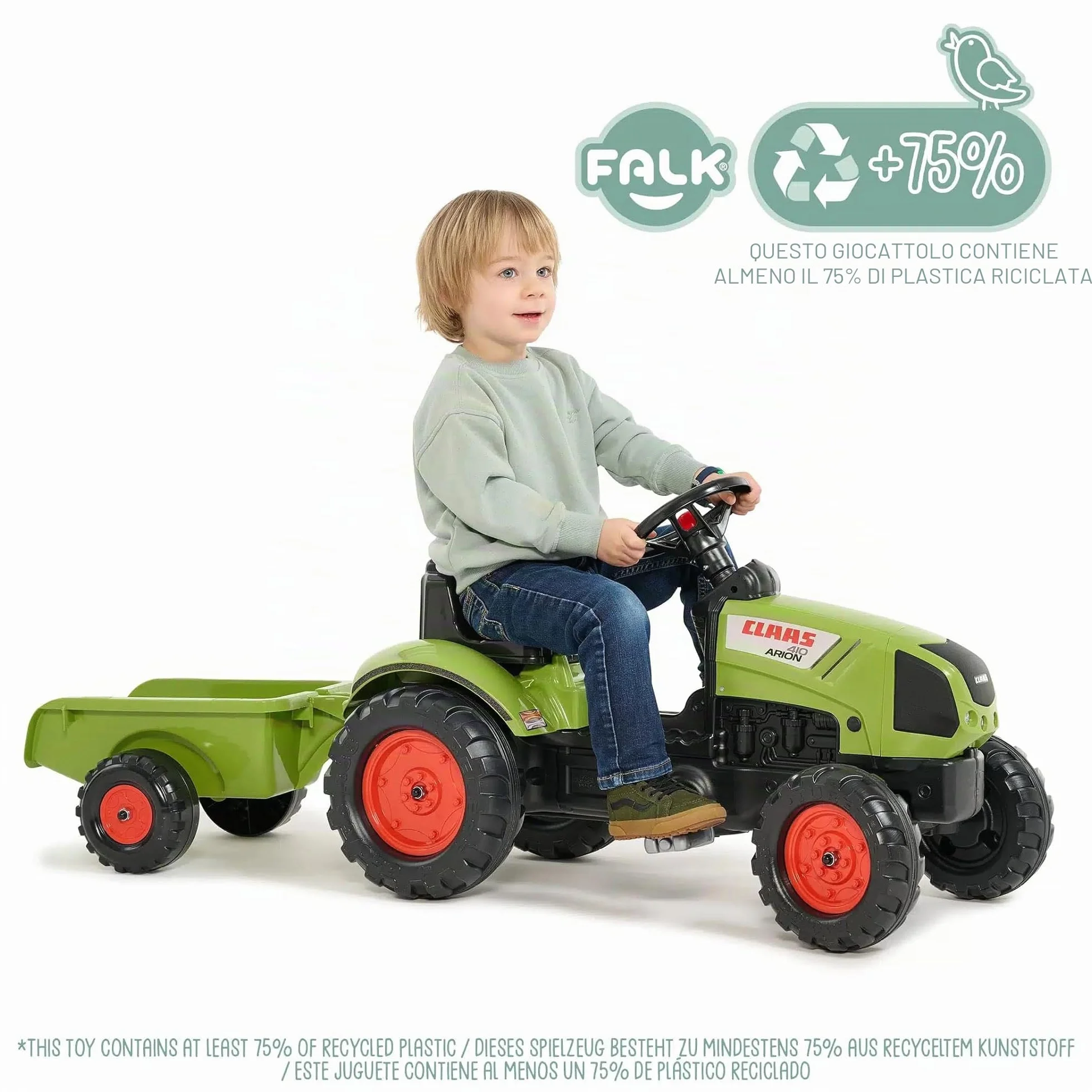 Falk Trattore a Pedali Claas 2040A con Rimorchio da 2 Anni Made in France