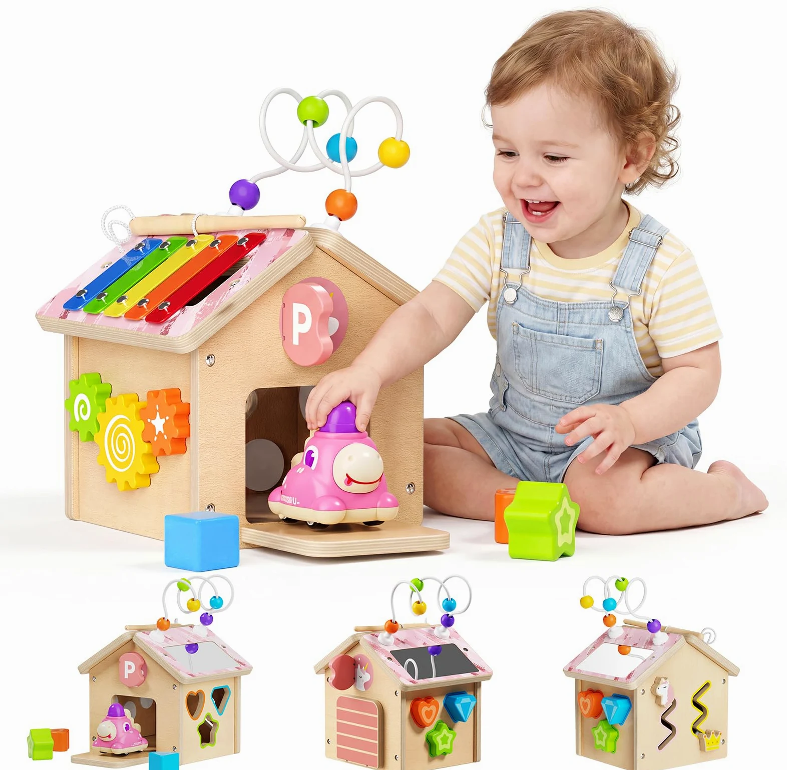 Cubo Multiattivita in Legno Bambini 1+ Anno con Press to Go Car Montessori | Interattivo Giochi Abilità Motorie Regalo Bimbo per Ragazzi e Ragazze Giocattoli di Apprendimento Educativi 2 3 4 Anno
