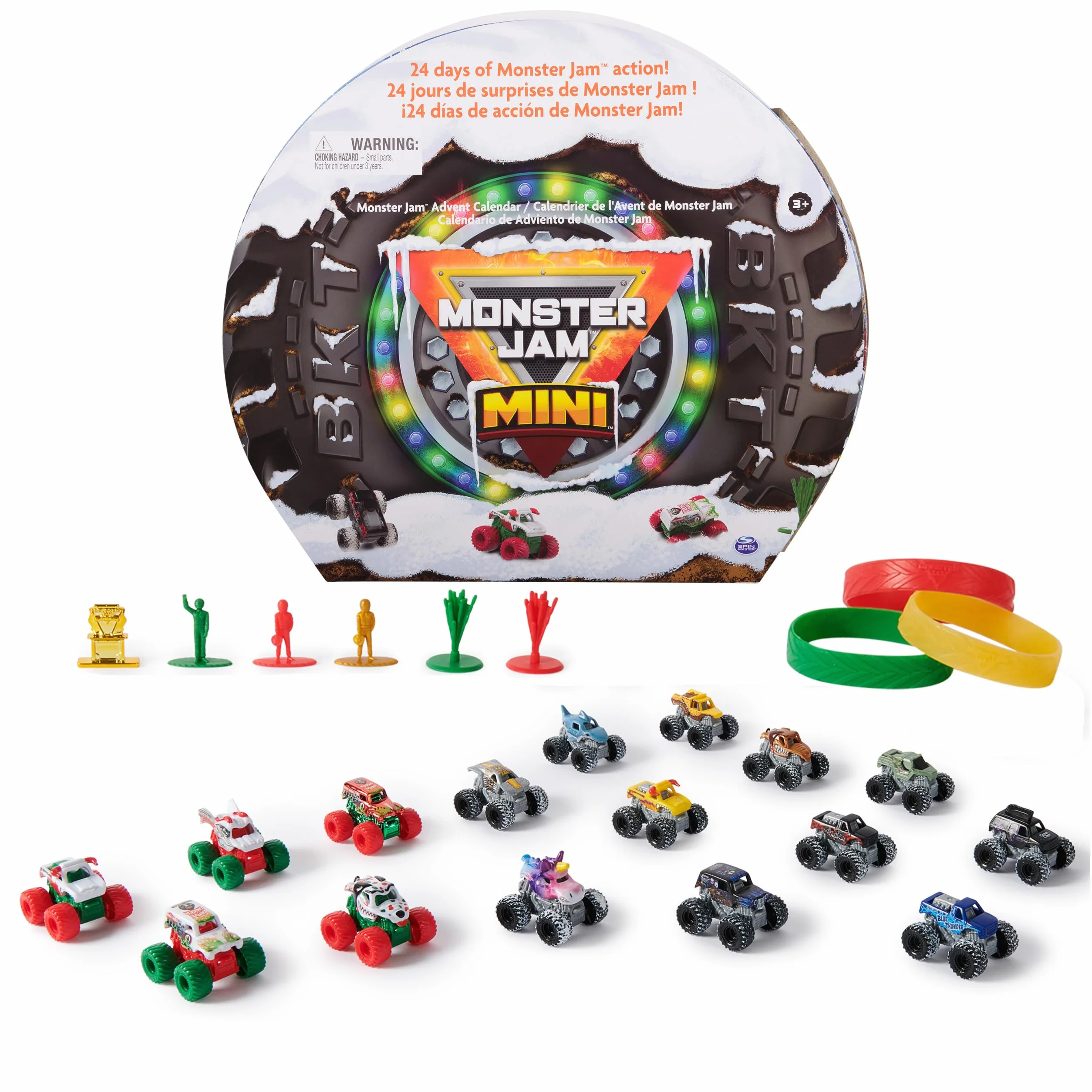 Monster Jam Mini calendario dell'Avvento natalizio, 24 giorni di mini Monster Trucks e accessori, scala 1:87, giocattoli per bambini per ragazzi e ragazze dai 3 anni in su