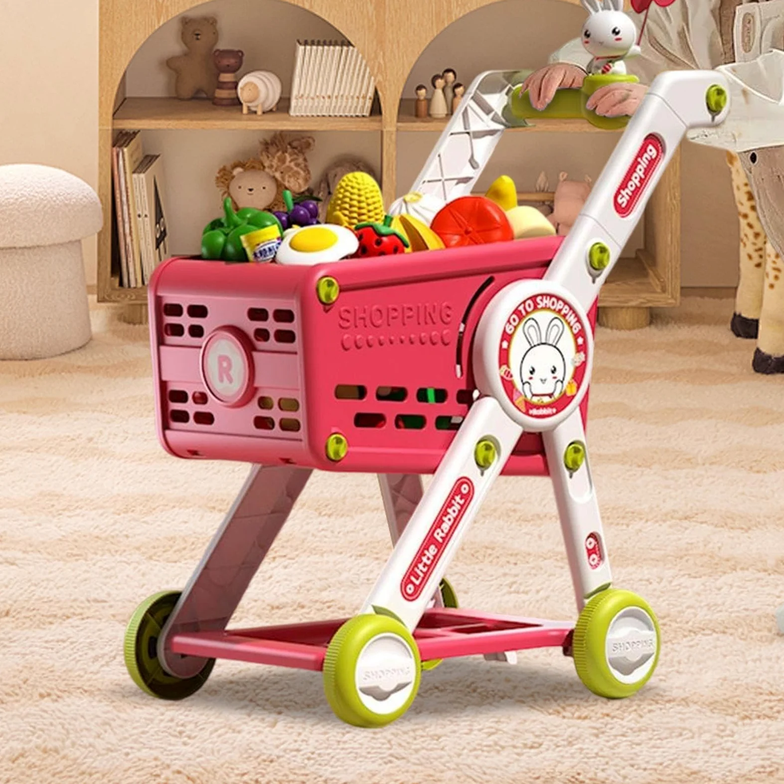 Carrello Spesa Bambini Cucina Finti Educativi Interattivi | Set Carrello Spesa Finti Trolley Per Bambini, Età Prescolare, Asilo, Vacanze E Compleanni