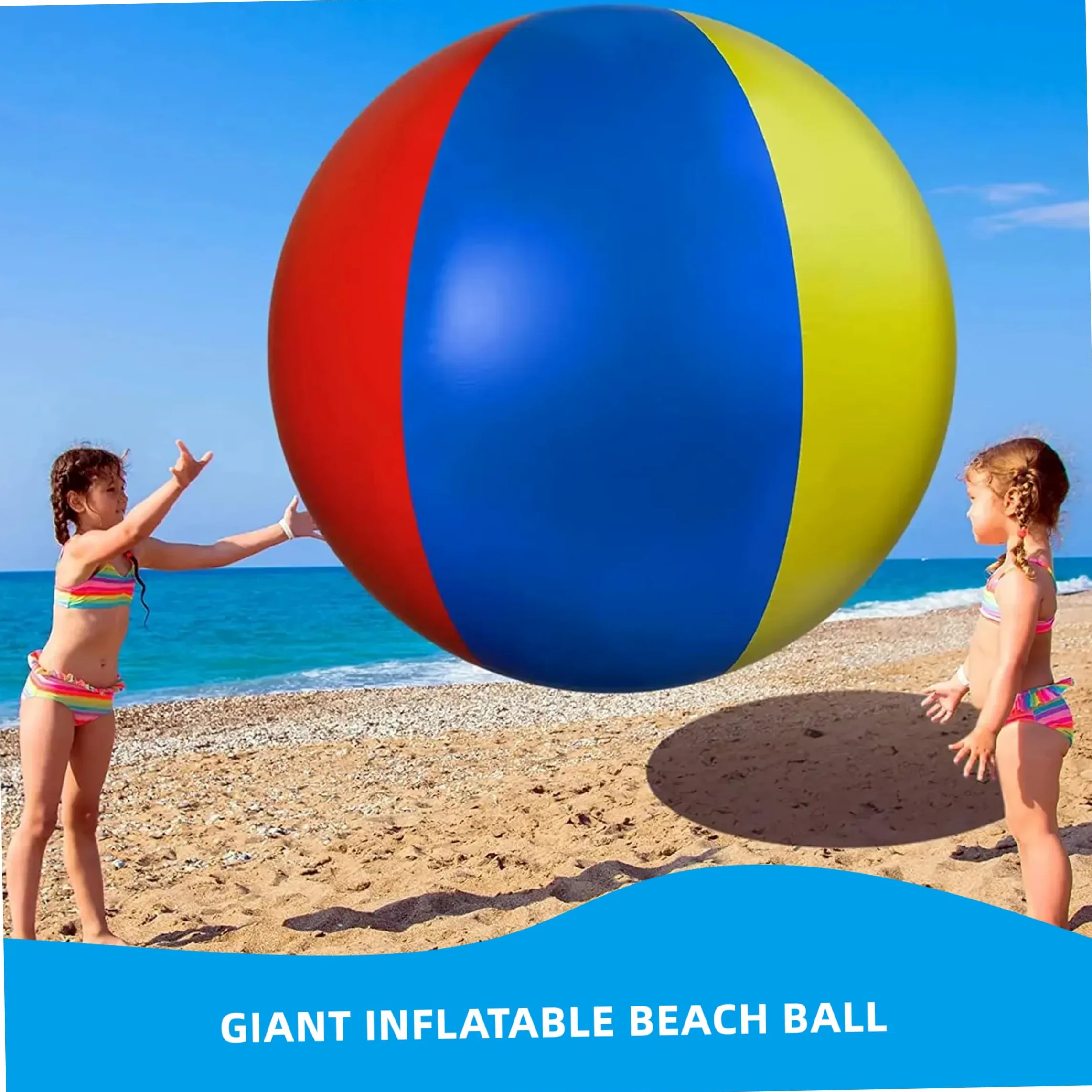 Palla gonfiabile gigante, Pallone da spiaggia gonfiabile gigante, Palline da gioco in PVC morbido per divertimento in famiglia all'aperto, Rosso/Giallo/Blu, 100 cm/39, 37 pollici, Spiaggia