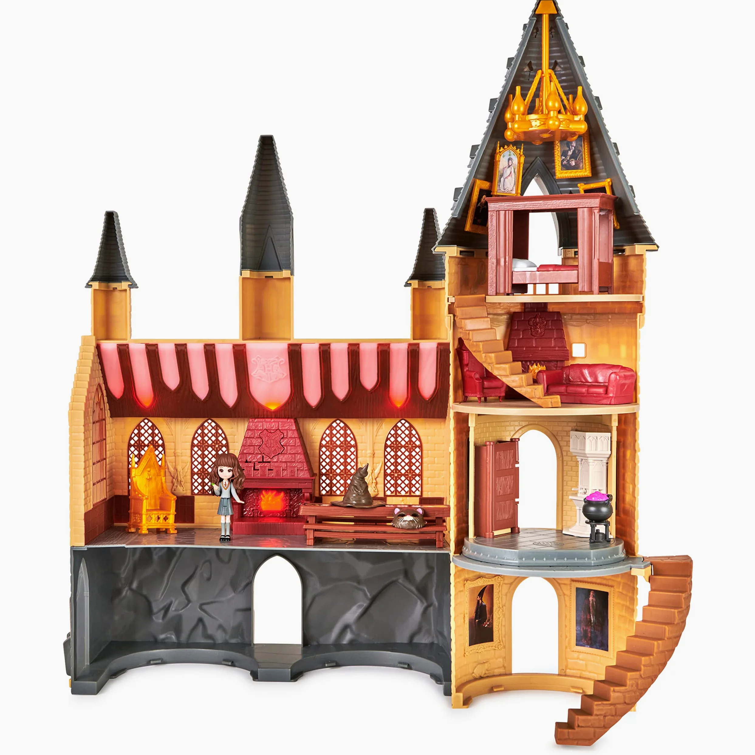 Wizarding World, Castello di Hogwarts di Harry Potter, con 12 accessori, luci, suoni e bambola Hermione esclusiva - dai 5 anni