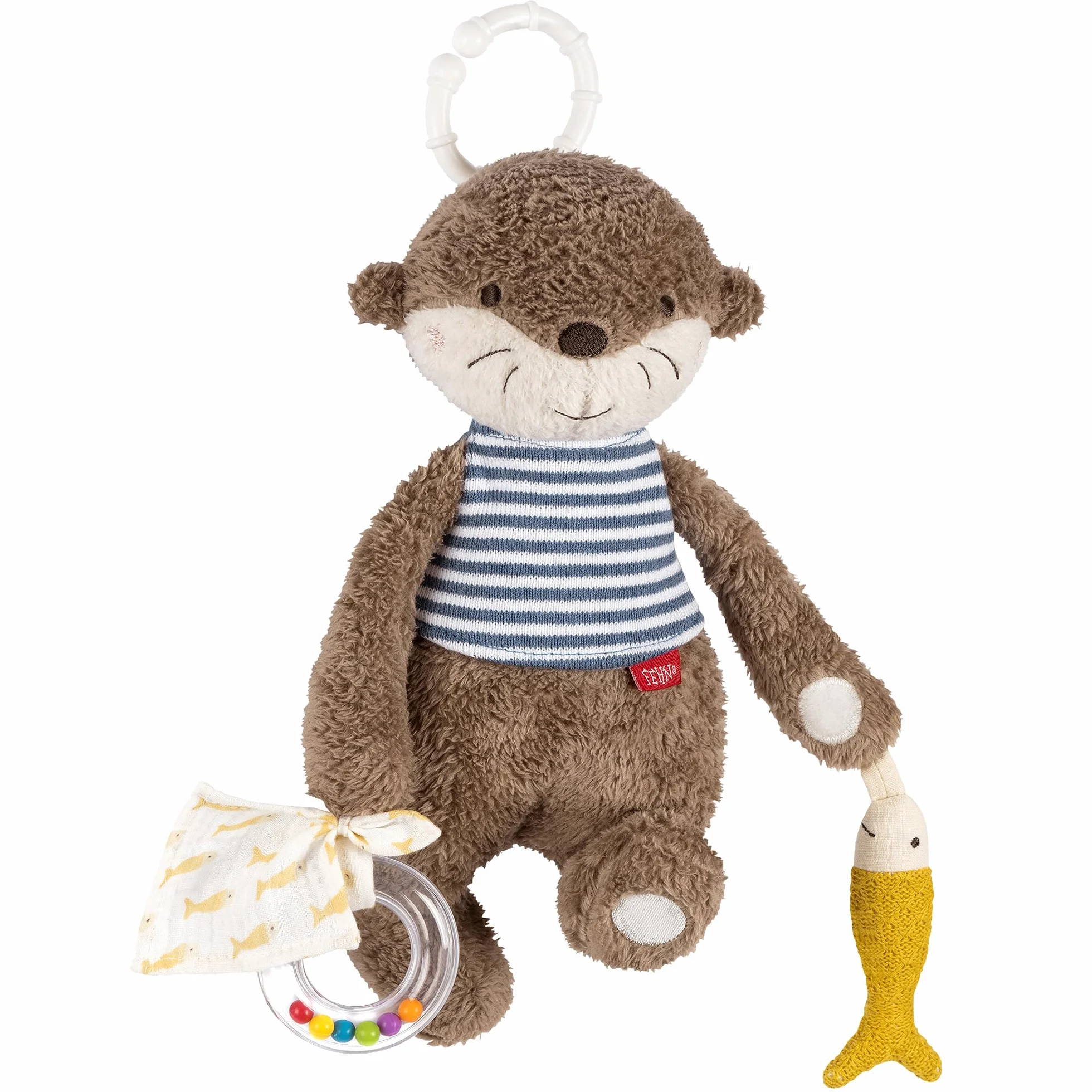 Fehn Activity-Otter – Motorikspielzeug zum Aufhängen mit spannenden Anhängern zum Greifen und Geräusche erzeugen für Babys und Kleinkinder ab 0+ Monaten