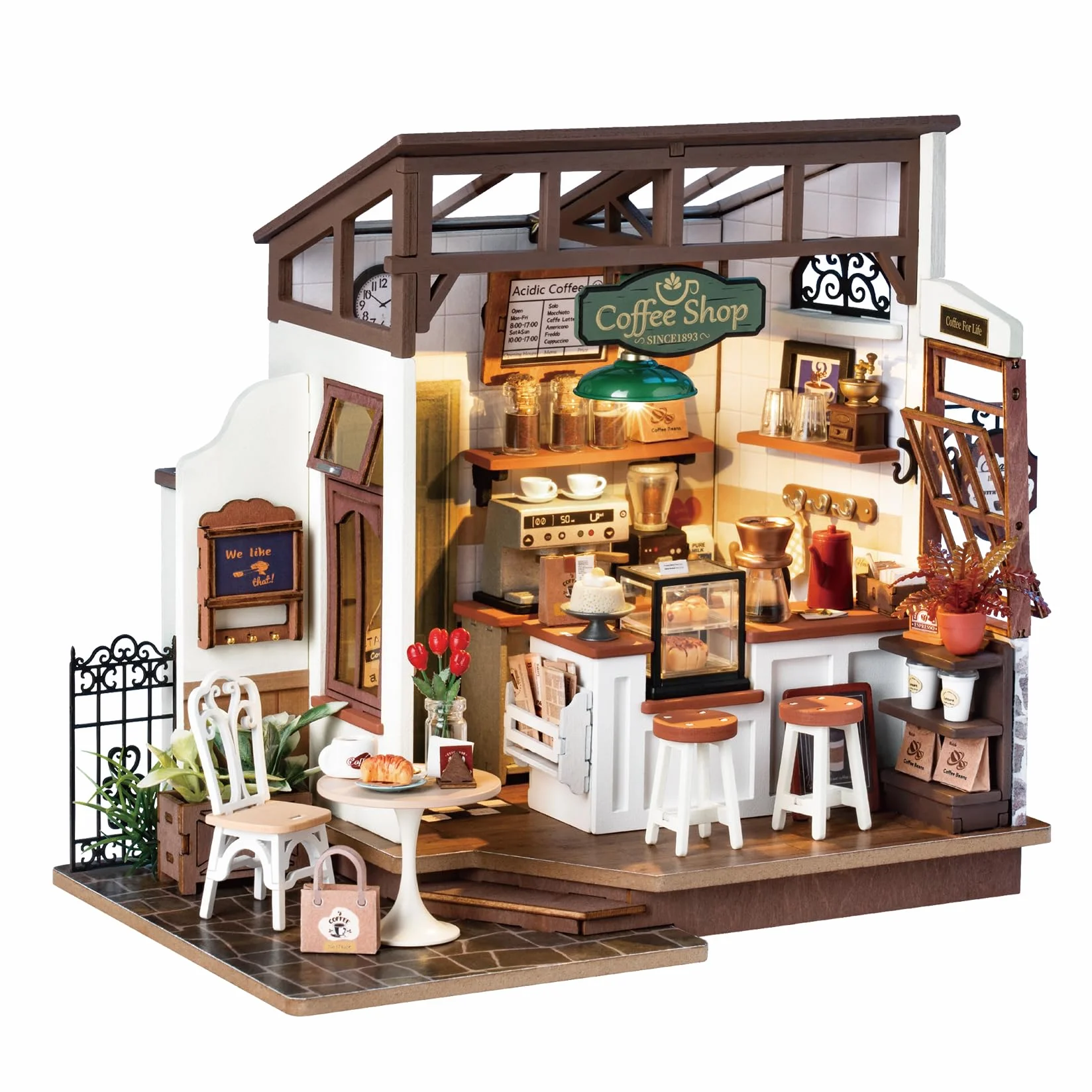Rolife Casa delle Bambole Casa in Miniatura Regalo di Natale Compleanno per Donne Kit di Modelli per Adulti da Costruire con Accessori (NO.17 Café)