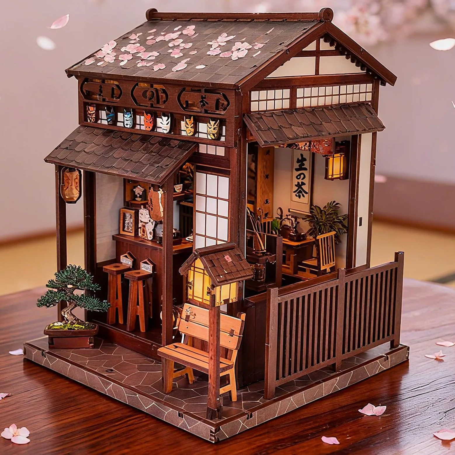 Colcolo Kit per Costruire Una Casetta da tè in Miniatura in Legno, Regalo di Compleanno con Luci a LED, Progetto Creativo Fai-da-Te per Bambini E Adulti.