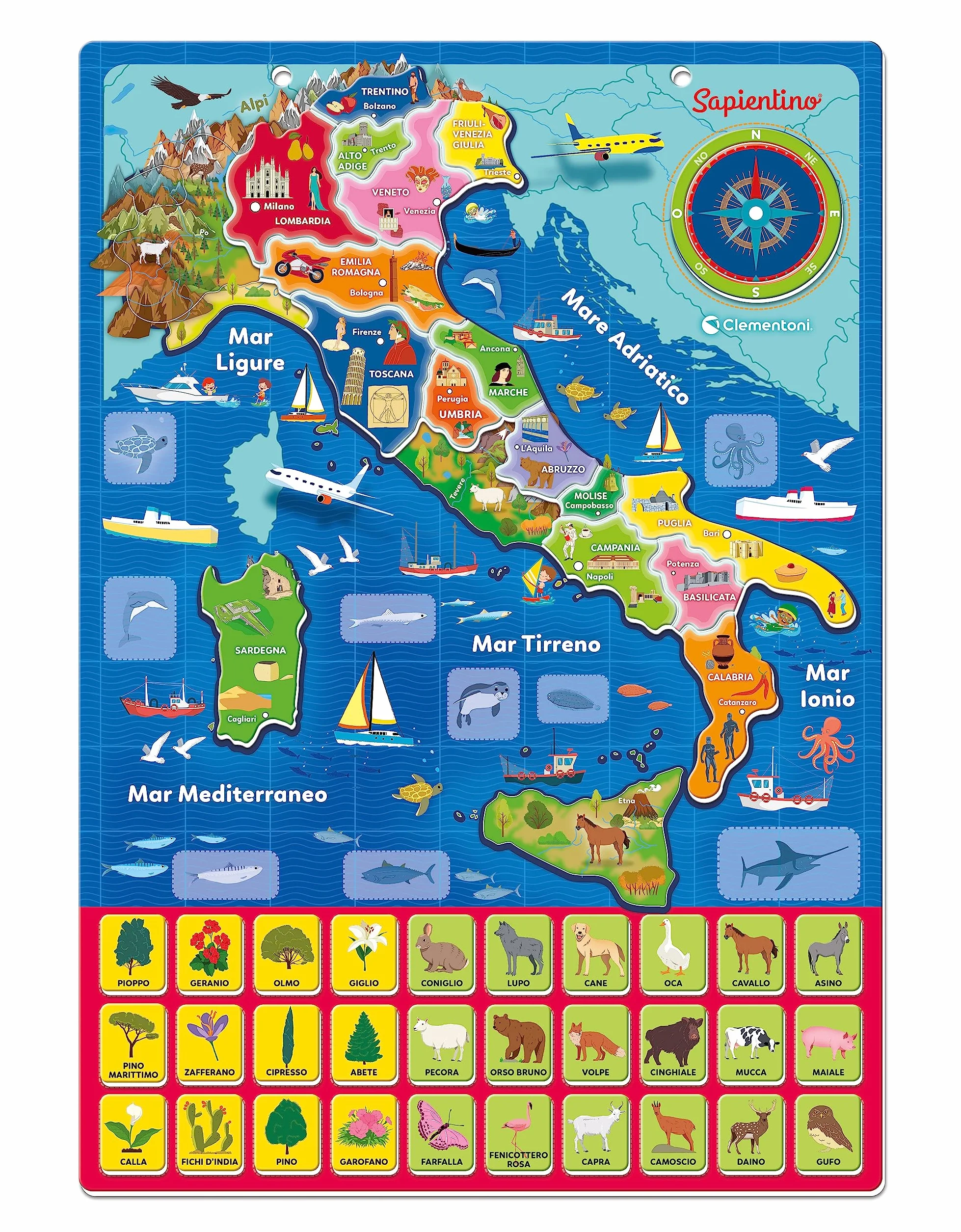 Clementoni Sapientino Geo-Puzzle Magnetico Italia Puzzle Cartina Fisica Gioco Educativo Geografia Bambini 4 Anni