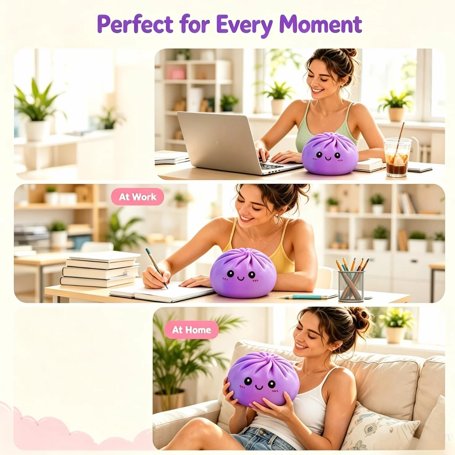 Dumpling Squishy Gigante, 25 CM Jumbo Extra Large Big Dumpling Palla Antistress con Scatola per Cottura a Vapore, Originale mistero carino morbido sensoriale per alleviare l'ansia (lilla, 15 CM)