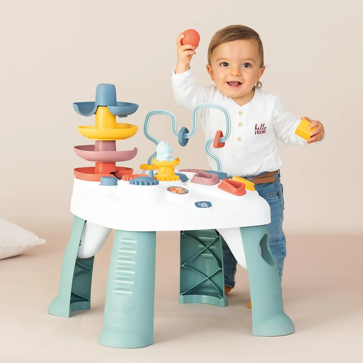 Little Smoby - Tavolo attività - Numerose funzioni meccaniche - 4 Forme, 1 Palla, 1 Ippopotamo - Sviluppa la motricità - dai 12 Mesi - Prodotto in Francia