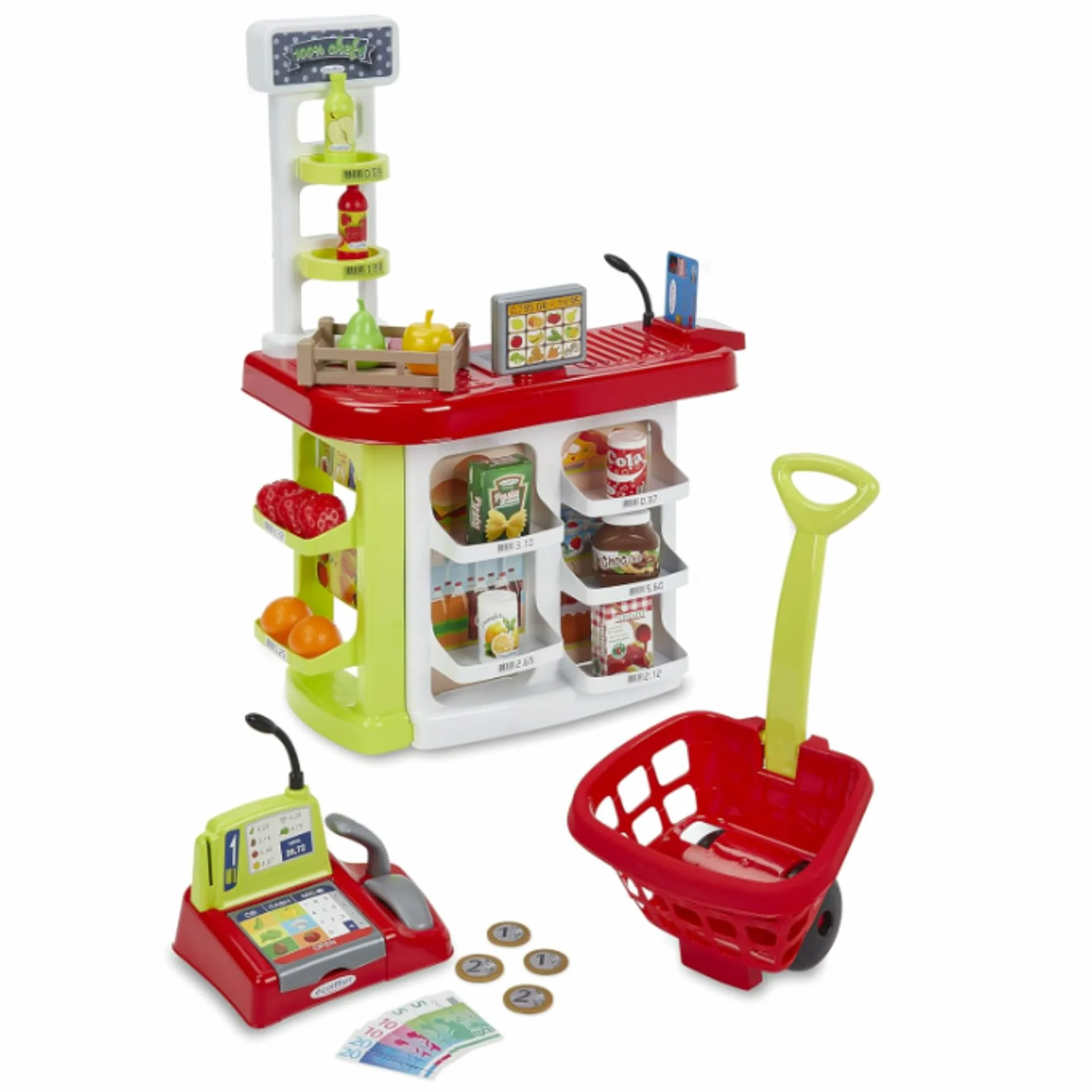 Giocattoli Ecoiffier 1691 - Rilascio per cassa Supermercato 3 in 1 con accessori di vendita, gioco d'imitazione - a partire da 18 mesi - Made in France