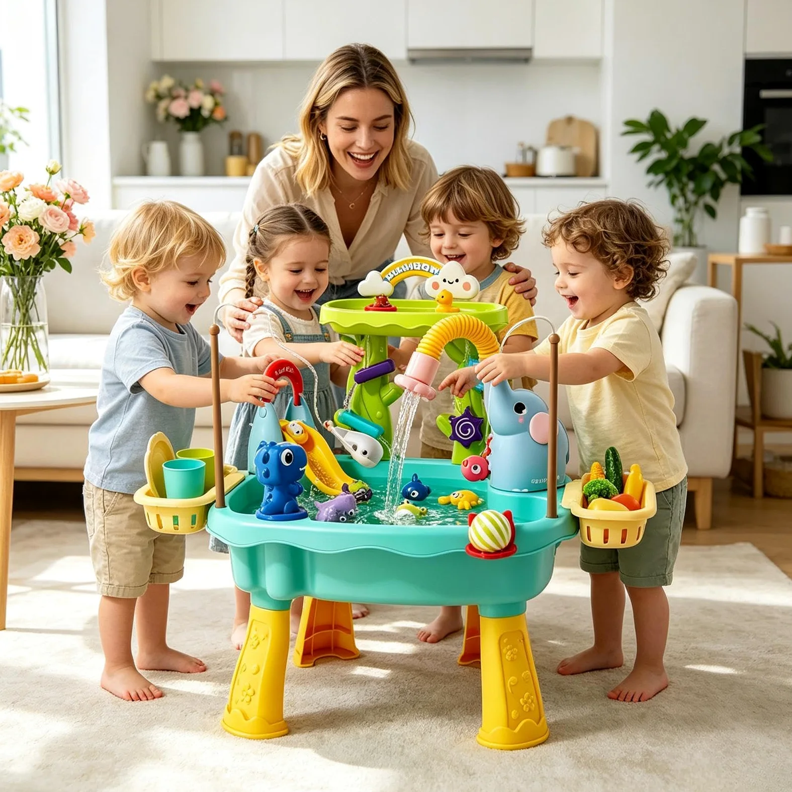 Tavolo Acquatico con di Pesca | Tavolo per Giochi d'Acqua da Esterno per , Spiaggia, , Campeggio, Patio, Asilo , Scuola Materna, Bambini e Bambine Età 4-8