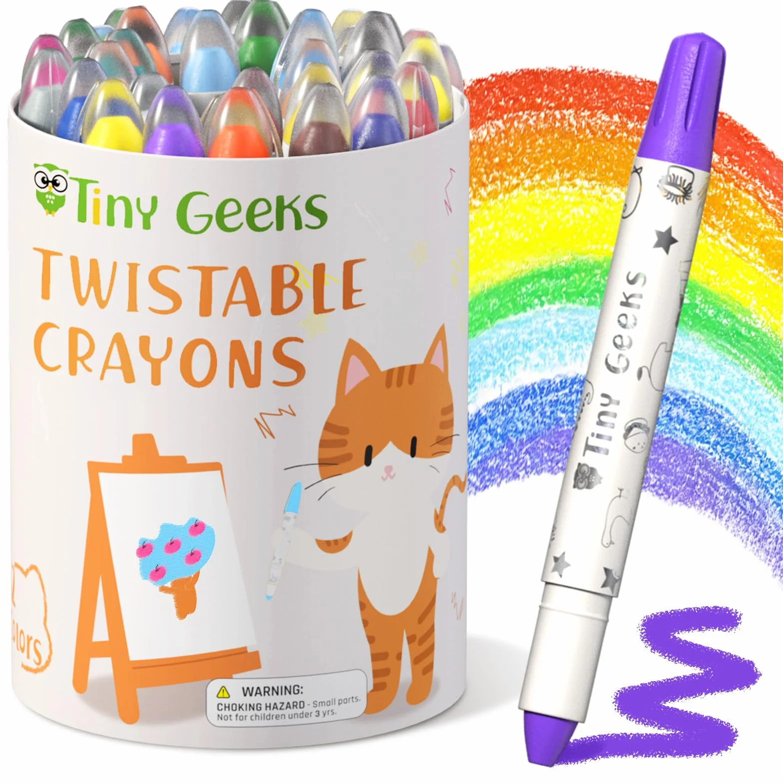 TinyGeeks 24 Pastelli a Cera Twistabili - Non Tossici per Bambini 1-3 Anni - Pastelli a Cera Lavabili per Bambini di Età 4-8 Anni