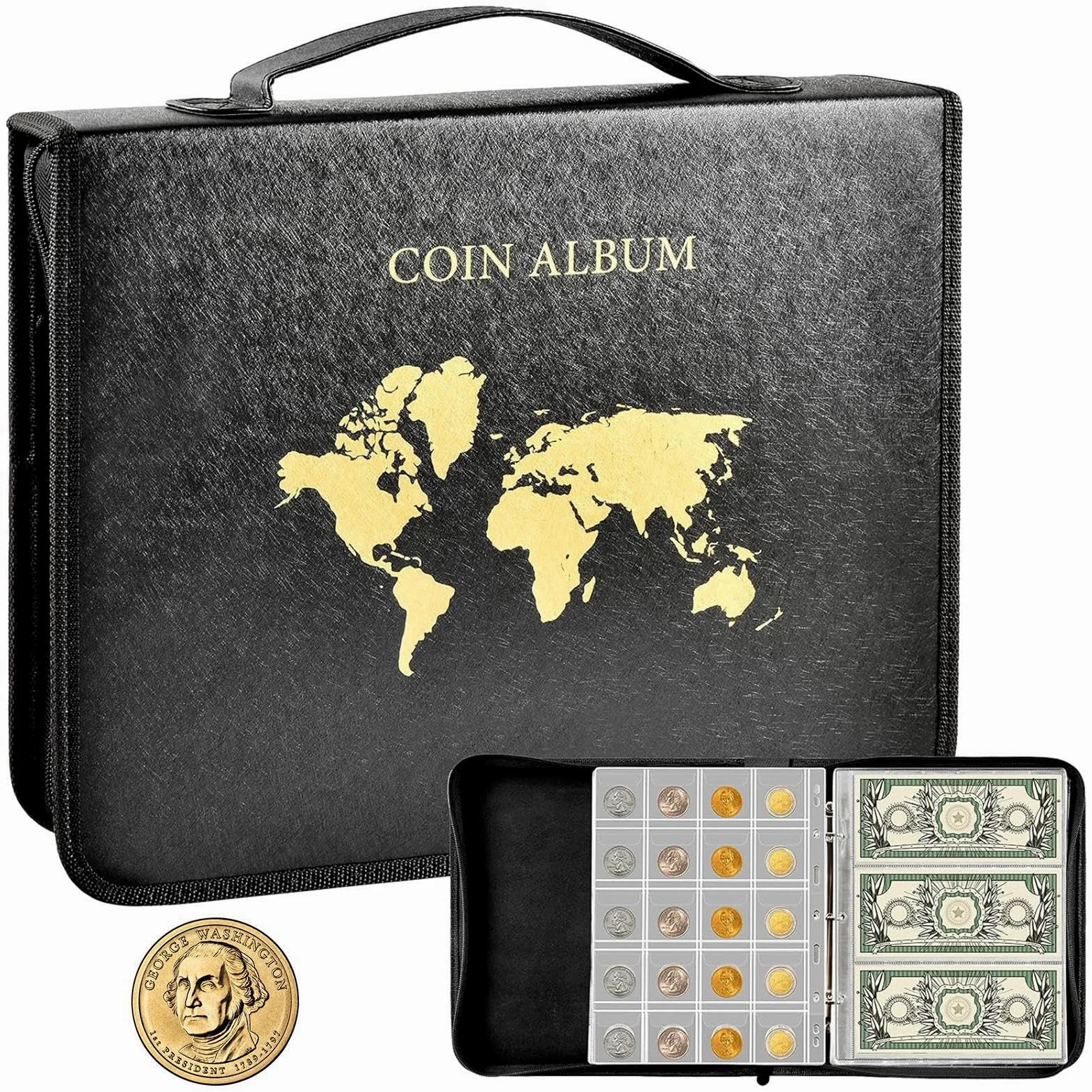 Album di carta per collezionare monete, album per collezionare monete | libro da collezione per Capodanno, portatile e trasparente per francobolli, carte collezionabili e valute
