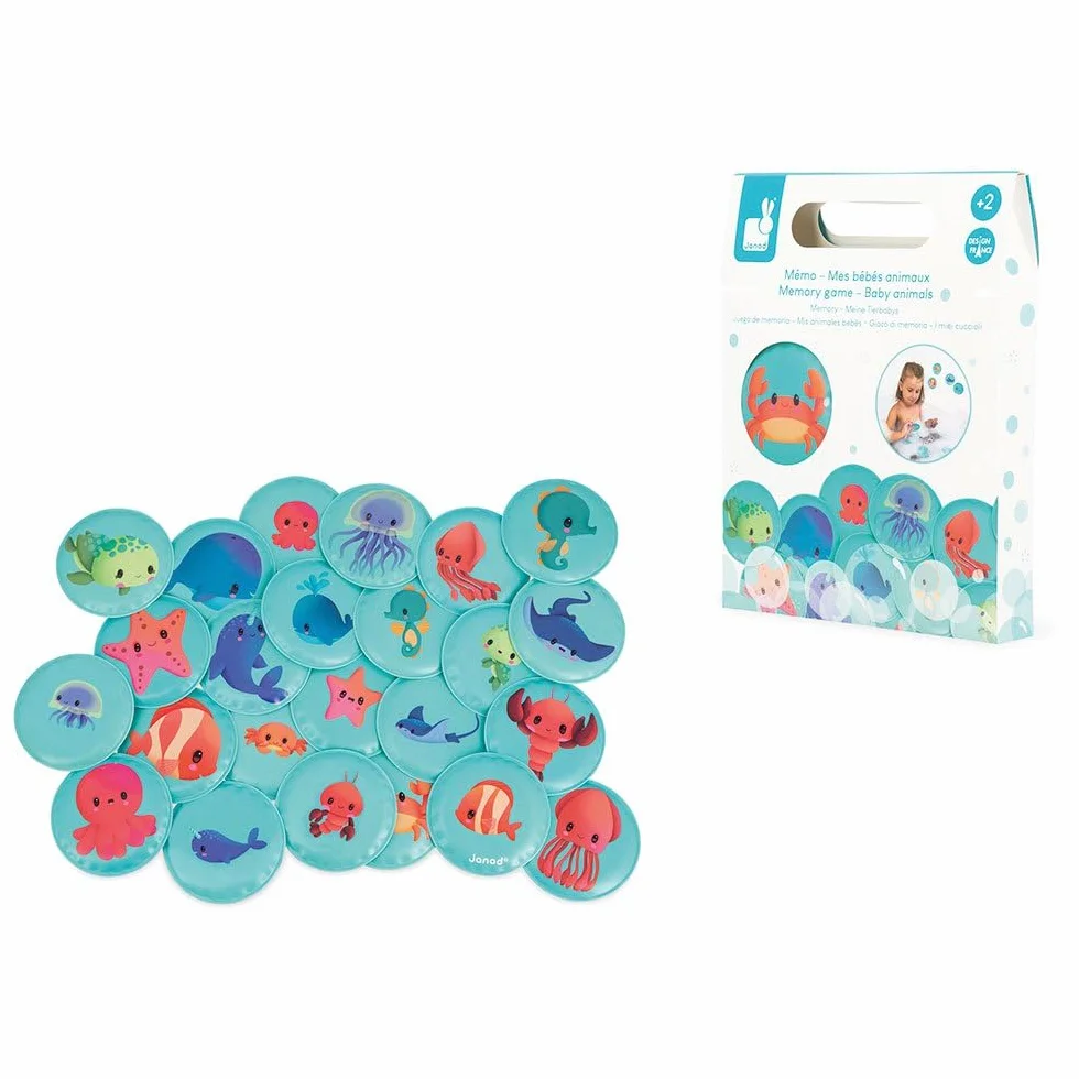Janod - Gioco di Memoria Cuccioli - Gioco da Bagno - 24 Pezzi Galleggianti - Gioco di Memoria per Bambini - Giocattolo Evolutivo - dai 24 Mesi, J04723