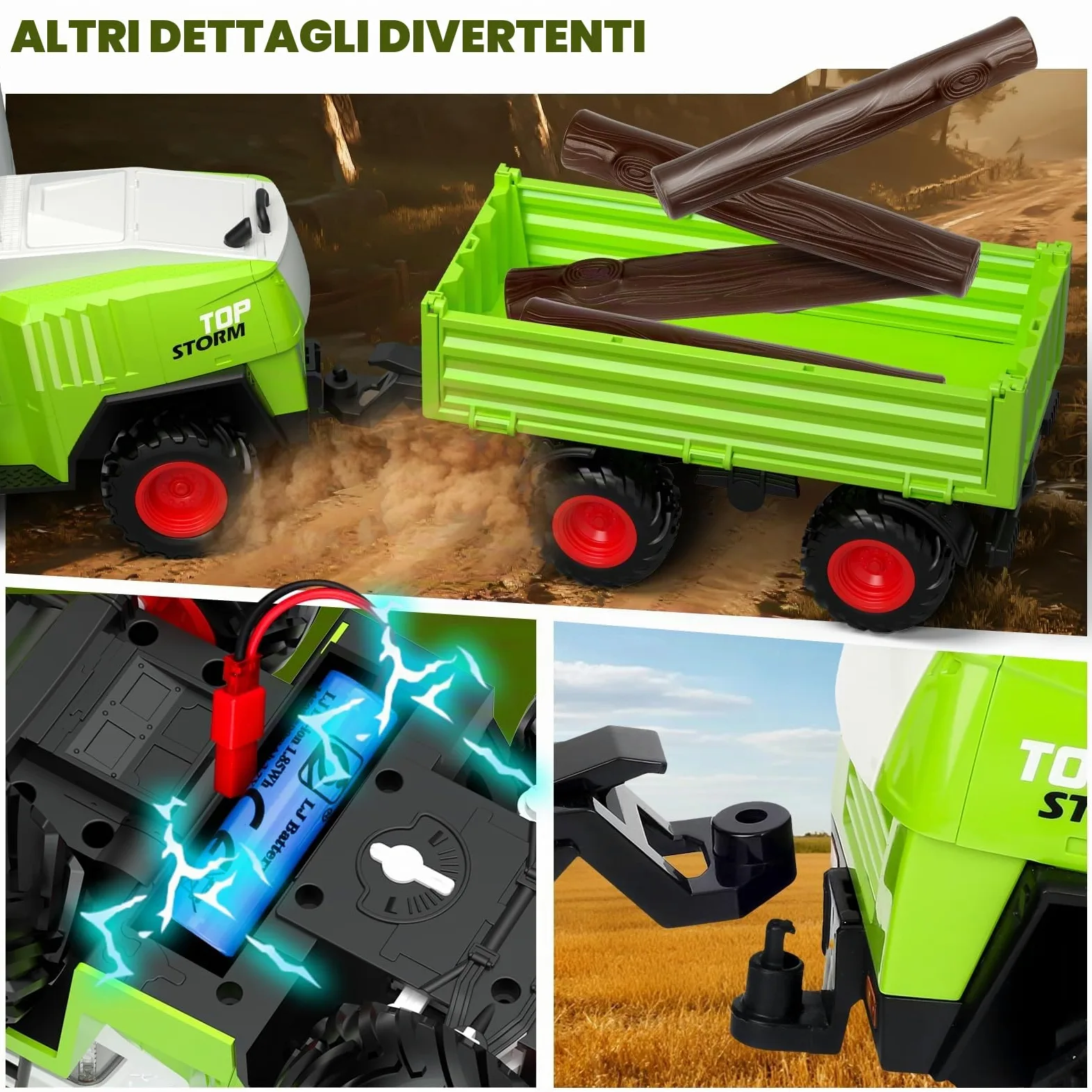 Mietitrebbia Telecomandata con Rimorchio, Trattore Giocattolo RC | Con luci e suoni realistici, gioco della fattoria e regalo di compleanno o Natale per bambini dai 3 anni