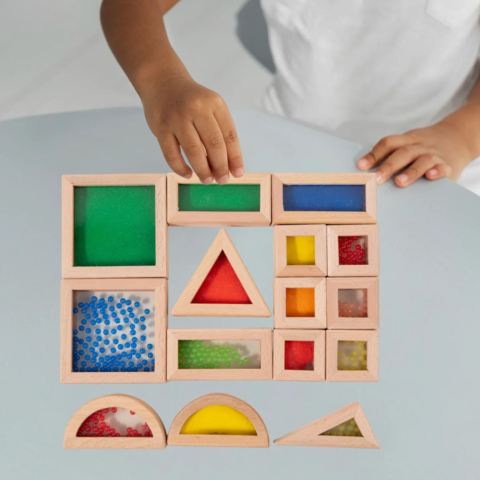 Qianly Blocchi Da Costruzione in Legno, Blocchi Geometrici, Set di Blocchi Impilabili per Lo Sviluppo Della Motricità Fine, Giocattoli Da Costruzione, 15 Pezzi, Taglia unica bambino