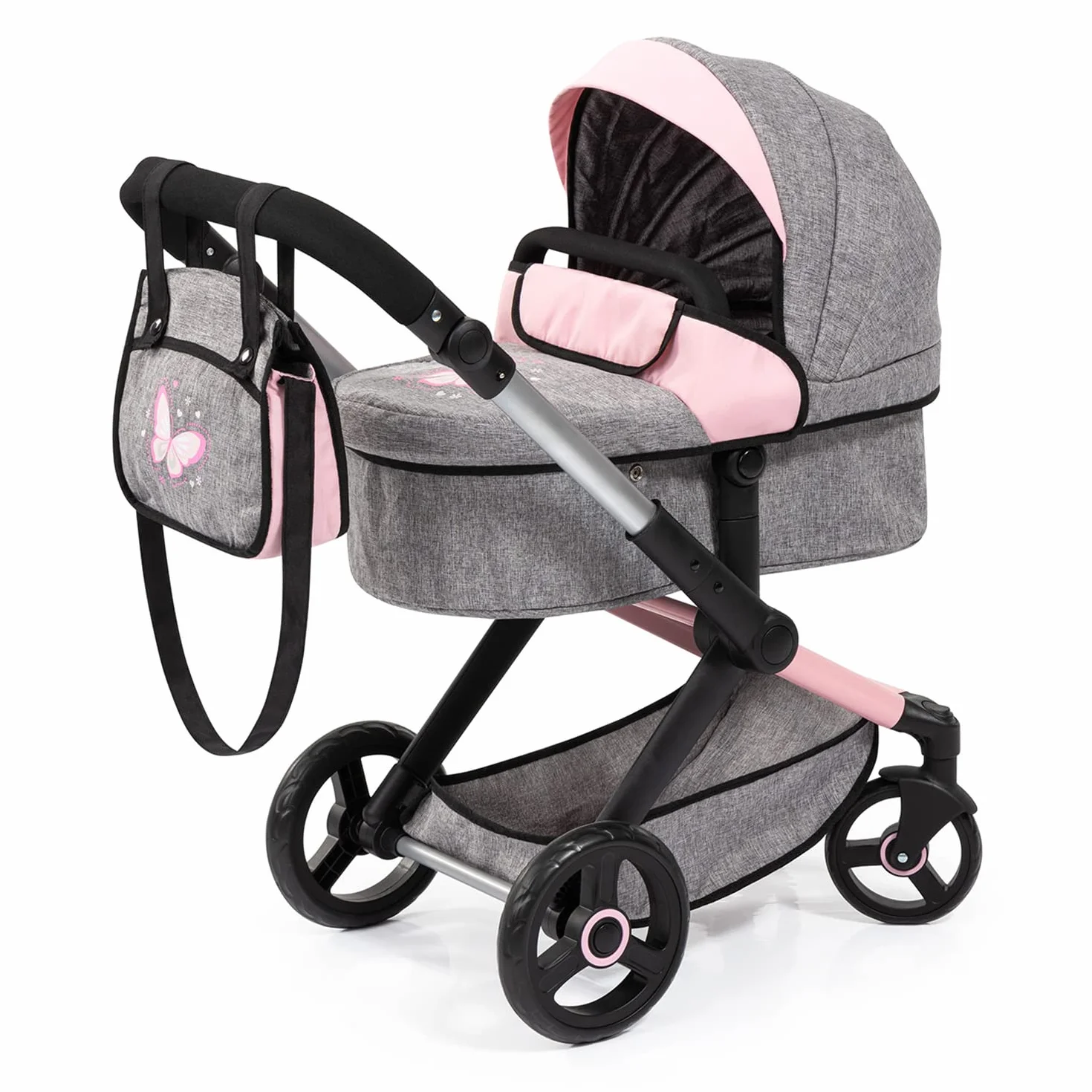 Bayer Design 17033AA Passeggino per Bambole Xeo, Carrozzina, Manubrio Regolabile in Altezza e Girevole, Convertibile, Borsa