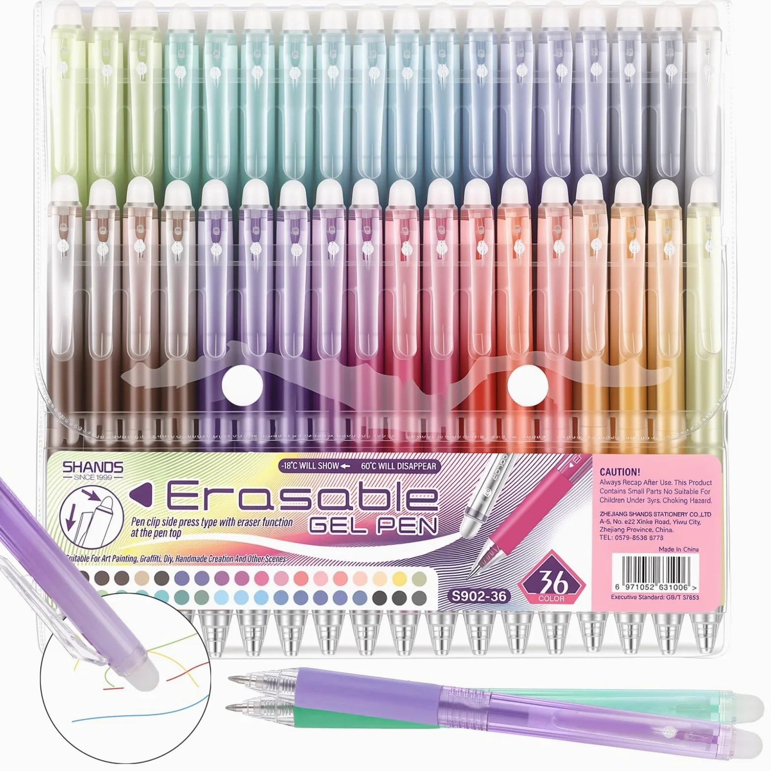 36 penne gel cancellabili retrattili, penne a inchiostro multicolore a punta fine da 0,7 mm con gomma da cancellare, penne termosensibili per scrivere, disegnare, colorare e prendere appunti