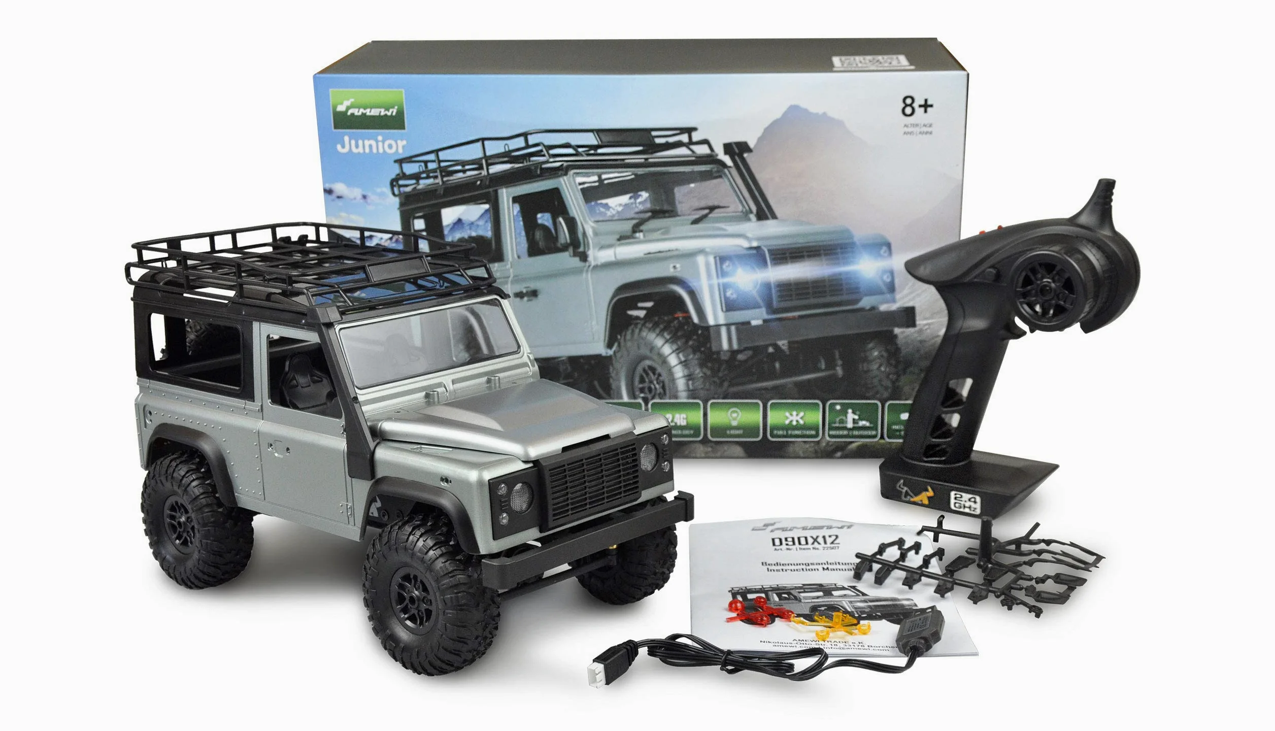 Amewi Land Rover Defender 90 Fuoristrada in Scala 4WD 1:12 RTR RC telecomandato
