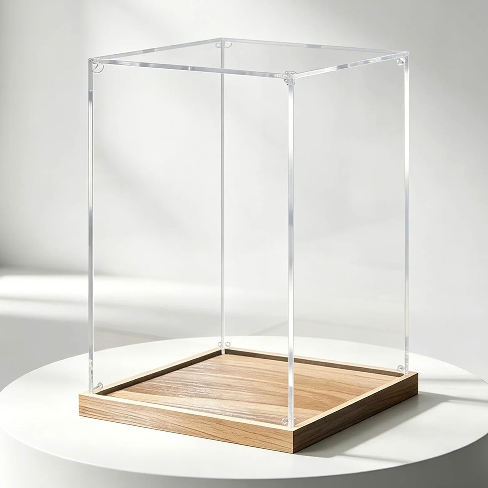 Teca Plexiglass Vetrina in Acrilico Alta 40-80 cm, Scatola Impilabile | Vitrina da Esposizione Antipolvere in Plastica, Cofanetto Cubo Fai da Te per Trofei(Wood,60x60x75cm/24x24x30in)