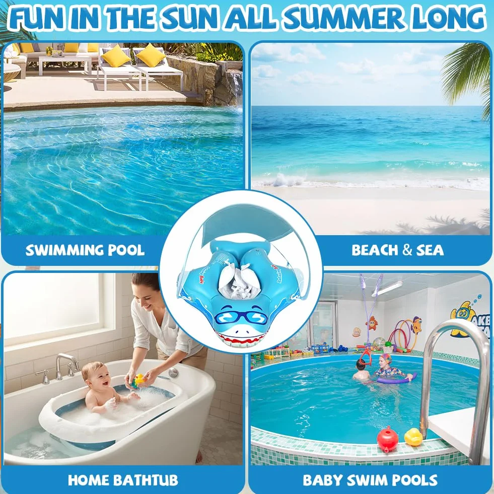Aolso Salvagente Neonato con Parasole, Salvagente Neonato, Ciambella Neonatos Mare, Salvagent per Bambini Adatto per Bagno, Piscina, Mare, Salvagentes Galleggiante da 12 a 36 mesi