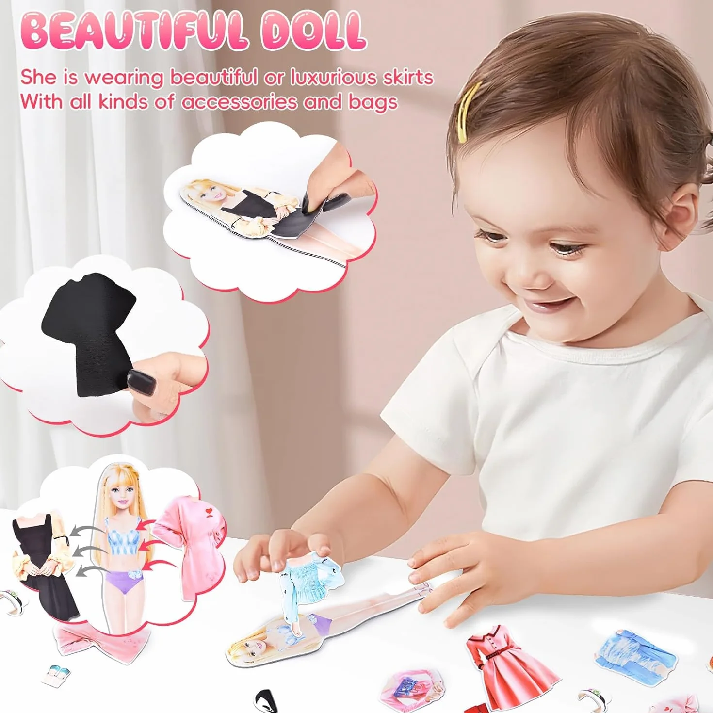 Vibbang Adesivi Magnetici per Vestire Bambole per Ragazze, Set di Bambole Magnetiche da Vestire, Divertente Finta e Gioca da Viaggio, Regalo per Ragazza