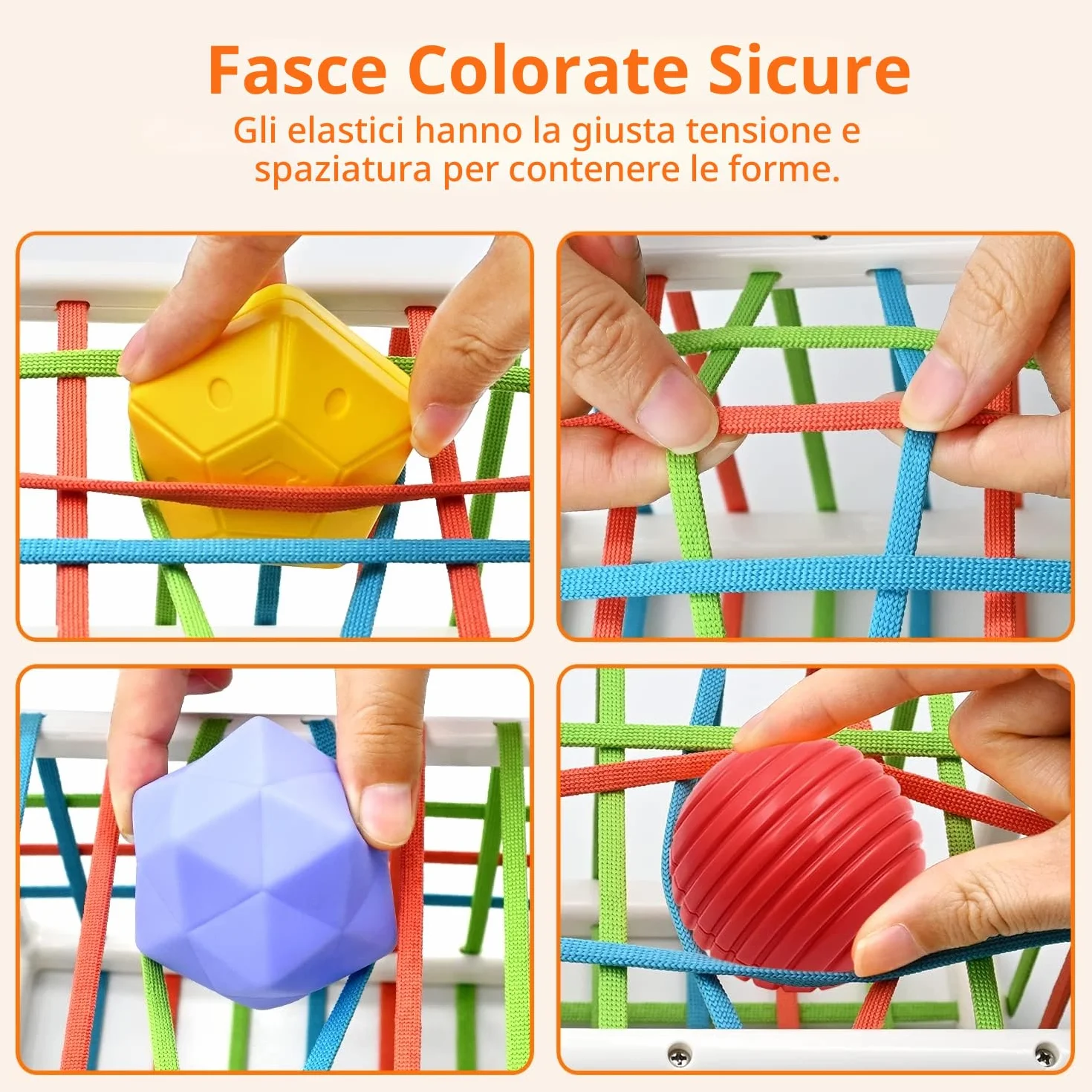 Montessori Giocattolo Selezionare Forme 12-24 Mesi Bambino Casella Smistamento Sensoriale Elastici 6 Pezzi Palle Struttura