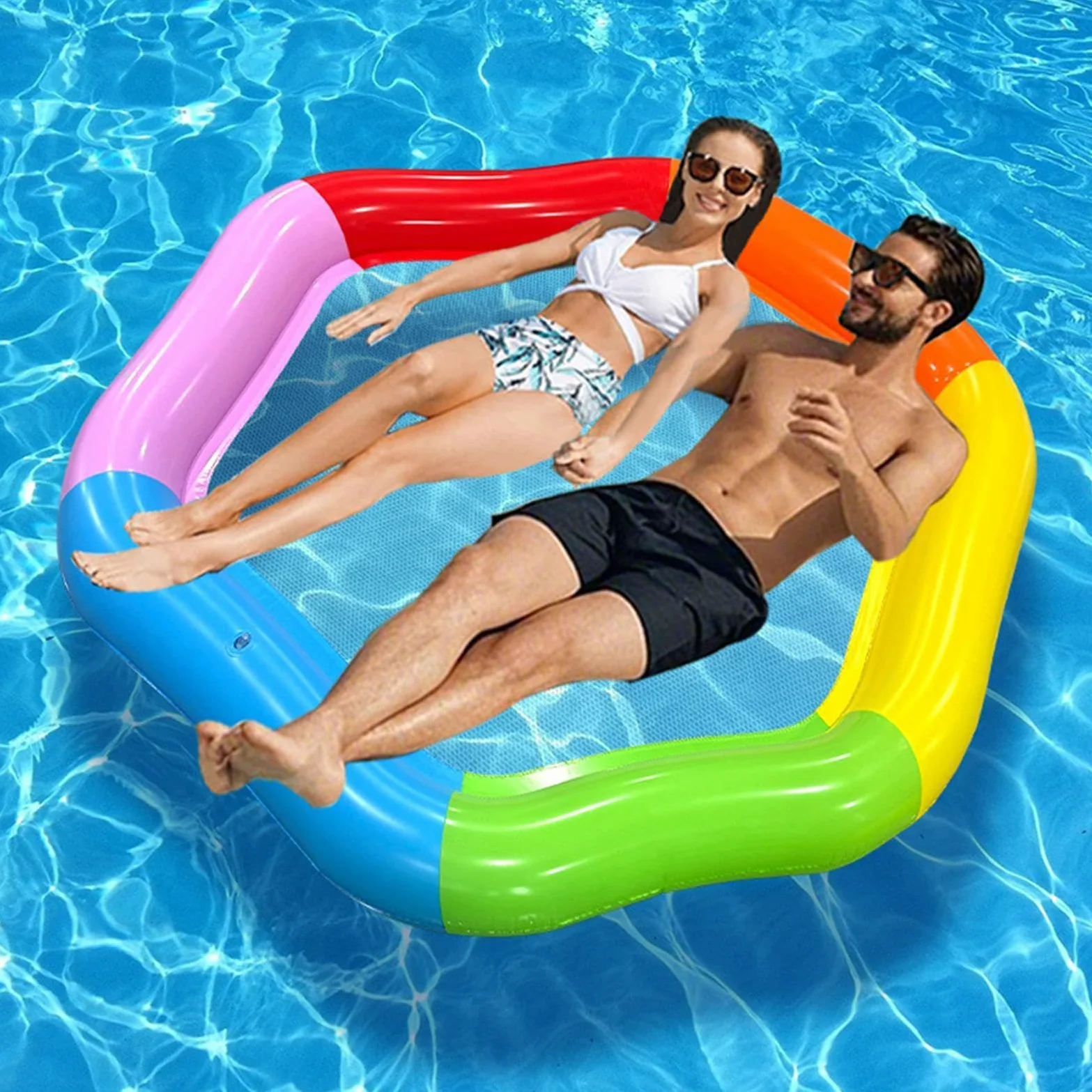 Materassini Gonfiabili Da Piscina Tappetino Esagonale Gonfiabile Colorato | Galleggiante Da Piscina Per Lago Mare Spiaggia Fiume Campeggio Interno Esterno All'Aperto Donne Uomini