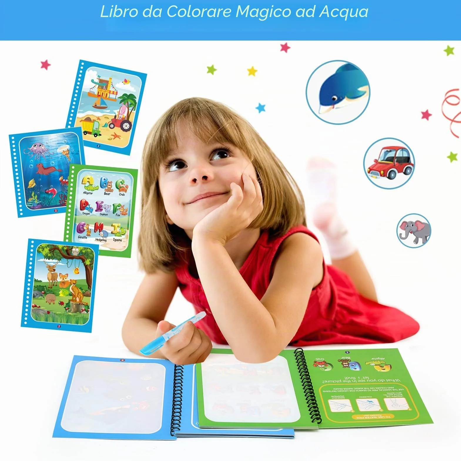 JoyPlus 4 Pezzi Libro di Pittura ad Acqua con 4 Penna Acqua, Libri da Colorare per Bambini, Riutilizzabili Libro Magico ad Acqua da Colorare, Pittura Giocattolo Regalo per Ragazzi Ragazze Bambini