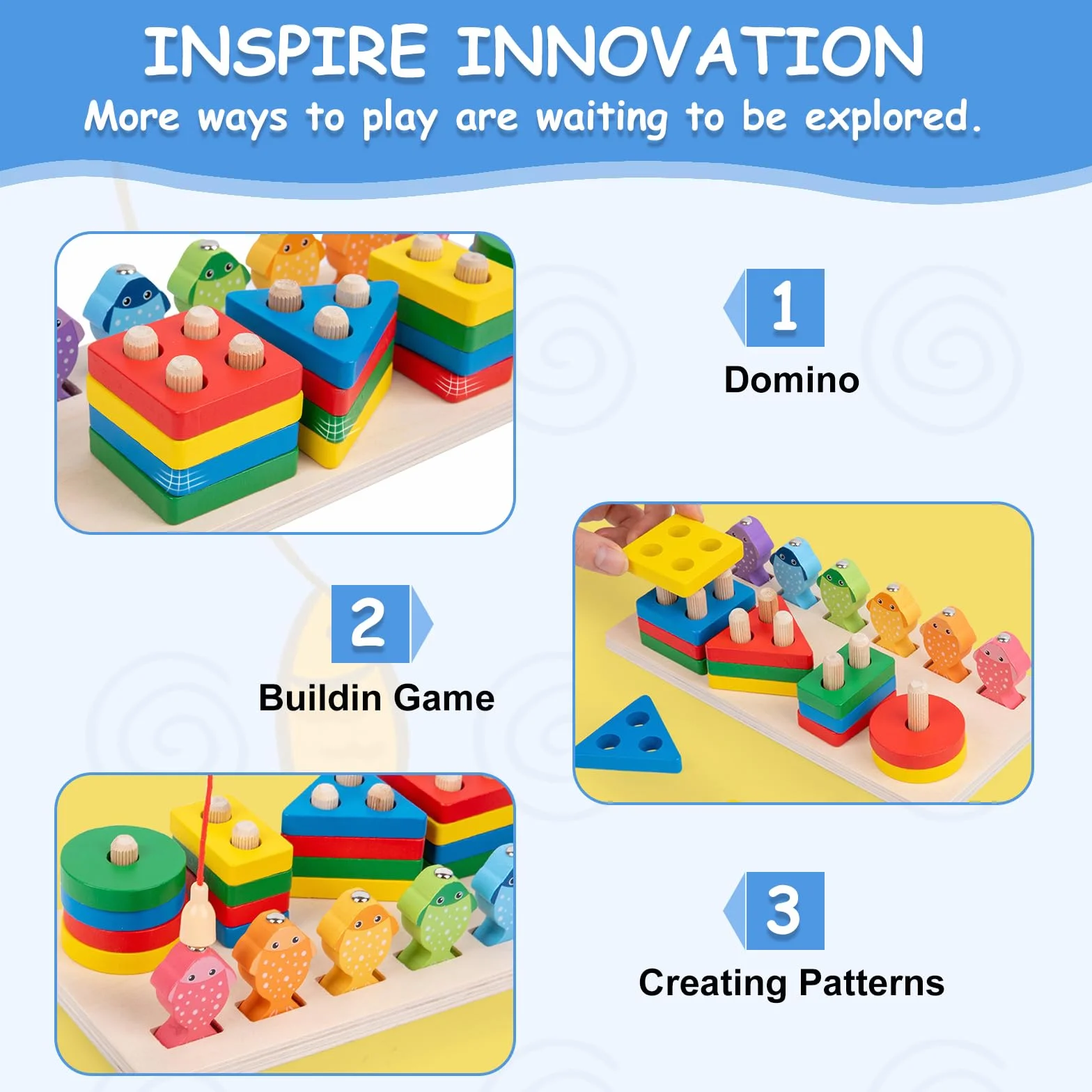 Giocattoli per Bambini Montessori,Giocattoli di Ordinamento e Impilamento in Legno,Forme Geometriche Ordinamento e Impilamento Block Board,Sensoriale Giocattoli,per Bambine e Bambini
