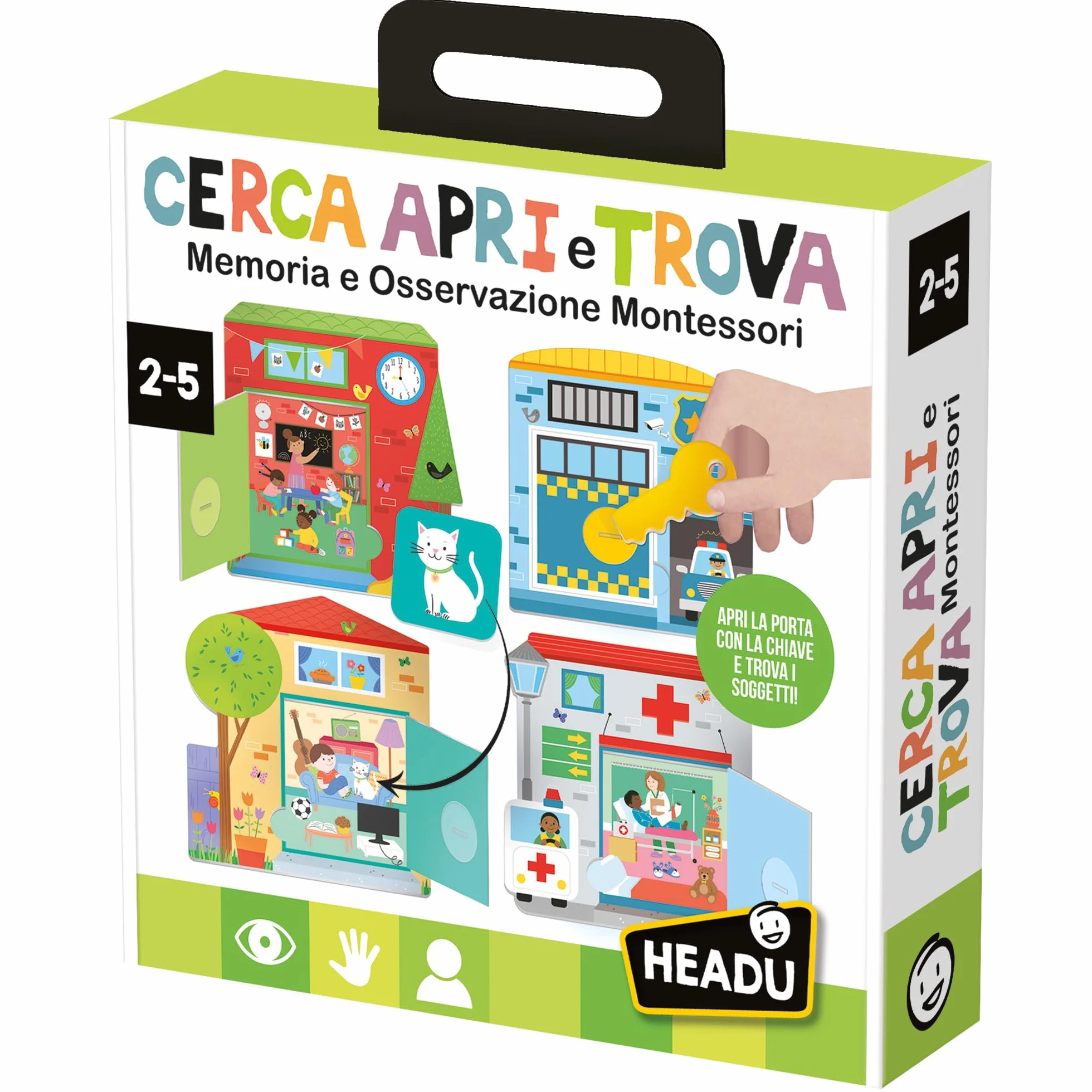 HEADU - Cerca Apri e Trova Montessori - Memoria e Osservazione per i Più Piccoli | Gioco Educativo Montessori 2 3 4 5 Anni, Gioco Memoria Bambini, Attività con Chiave Apri e Chiudi, Made in Italy