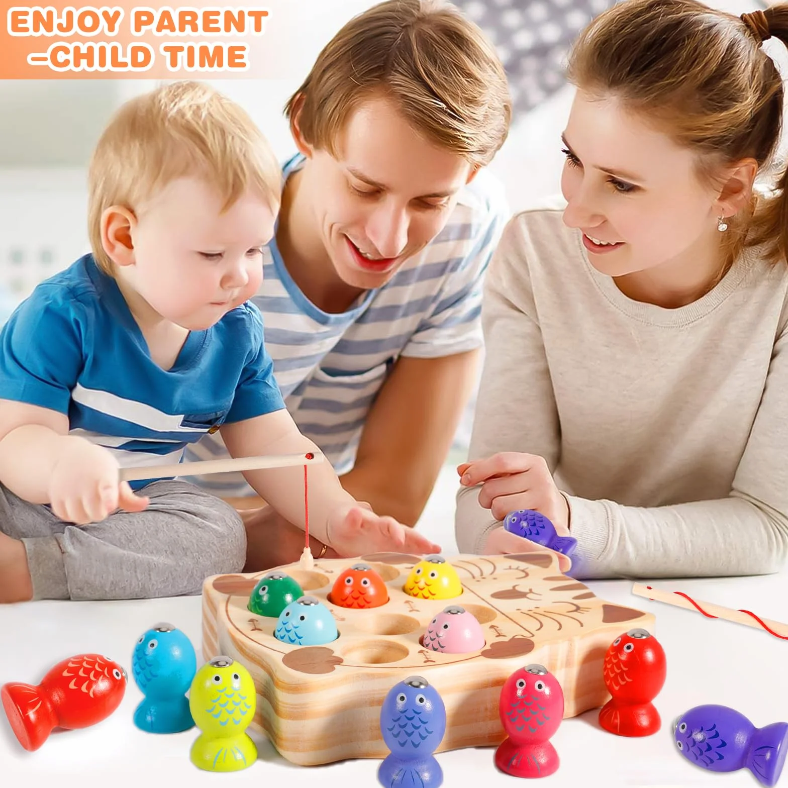 FAMKEEP Gioco di pesca magnetico in legno Montessori giocattolo educativo 3 anni