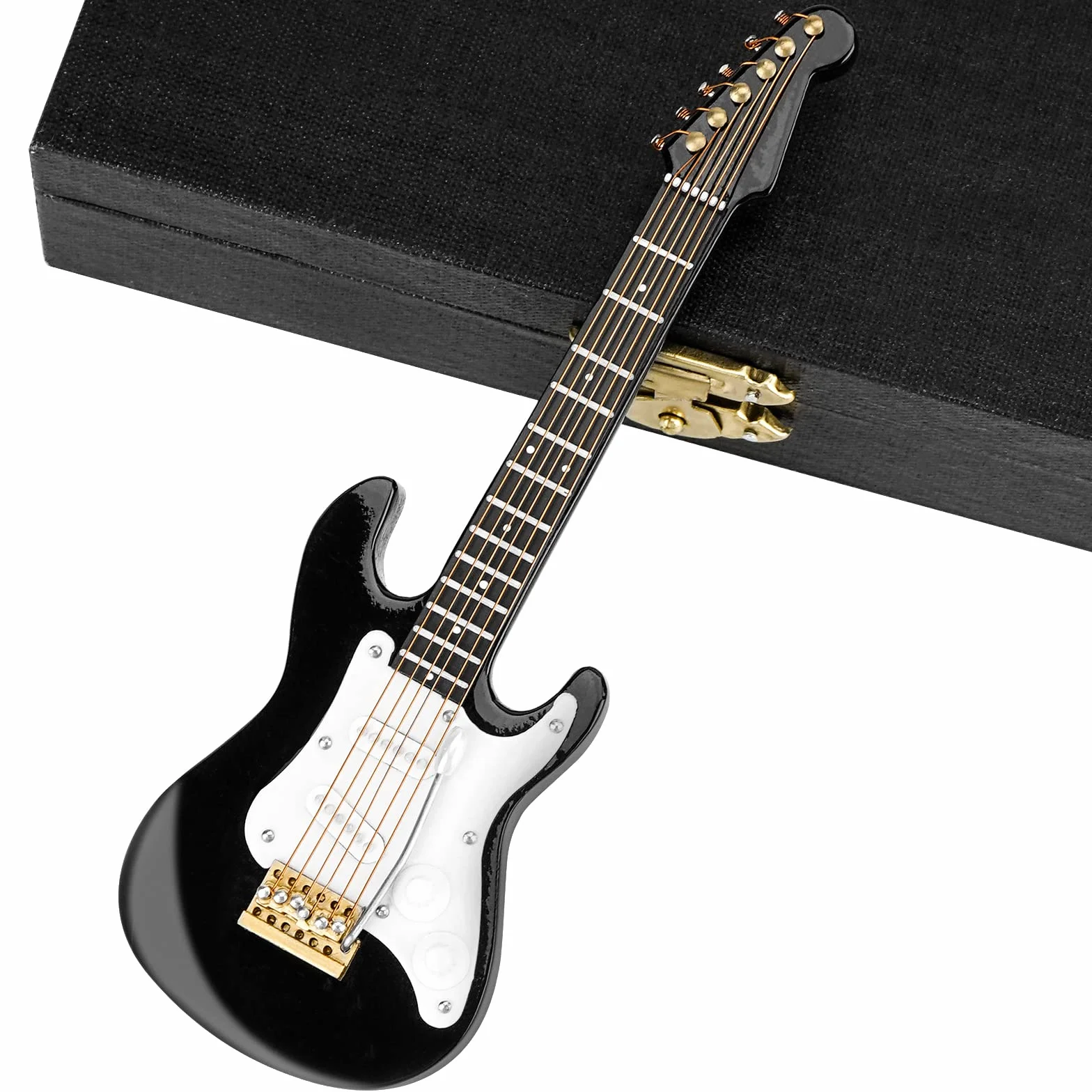 Mussiin Miniatura Chitarra Elettrica 6 Corde 14 cm con Supporto Custodia Nero