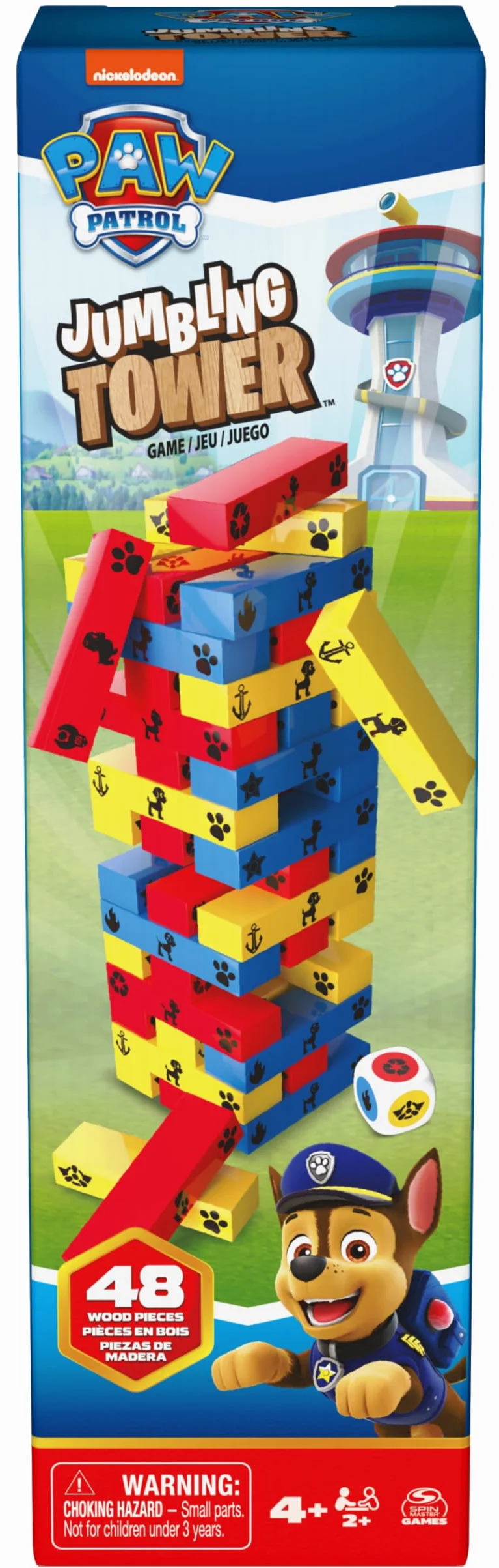 PAW Patrol, gioco Jumbling Tower da Spin Master Games, gioco da tavolo in legno colorato per impilare, costruire e rovesciare, giocattoli PAW Patrol, per bambini in età prescolare dai 4 anni in su