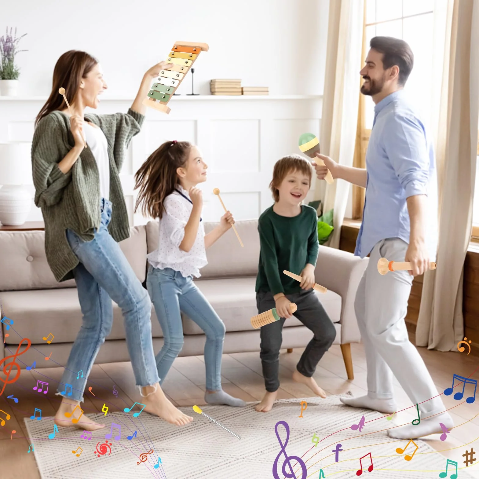 Strumenti Musicali Bambini, 6 in 1 Giochi Legno Montessori Sensoriale, Strumenti Musicali Percussioni in Legno - Tambourine Percussioni per Bambini con Tamburo, Xylophone , 3 4 5 6 Anni