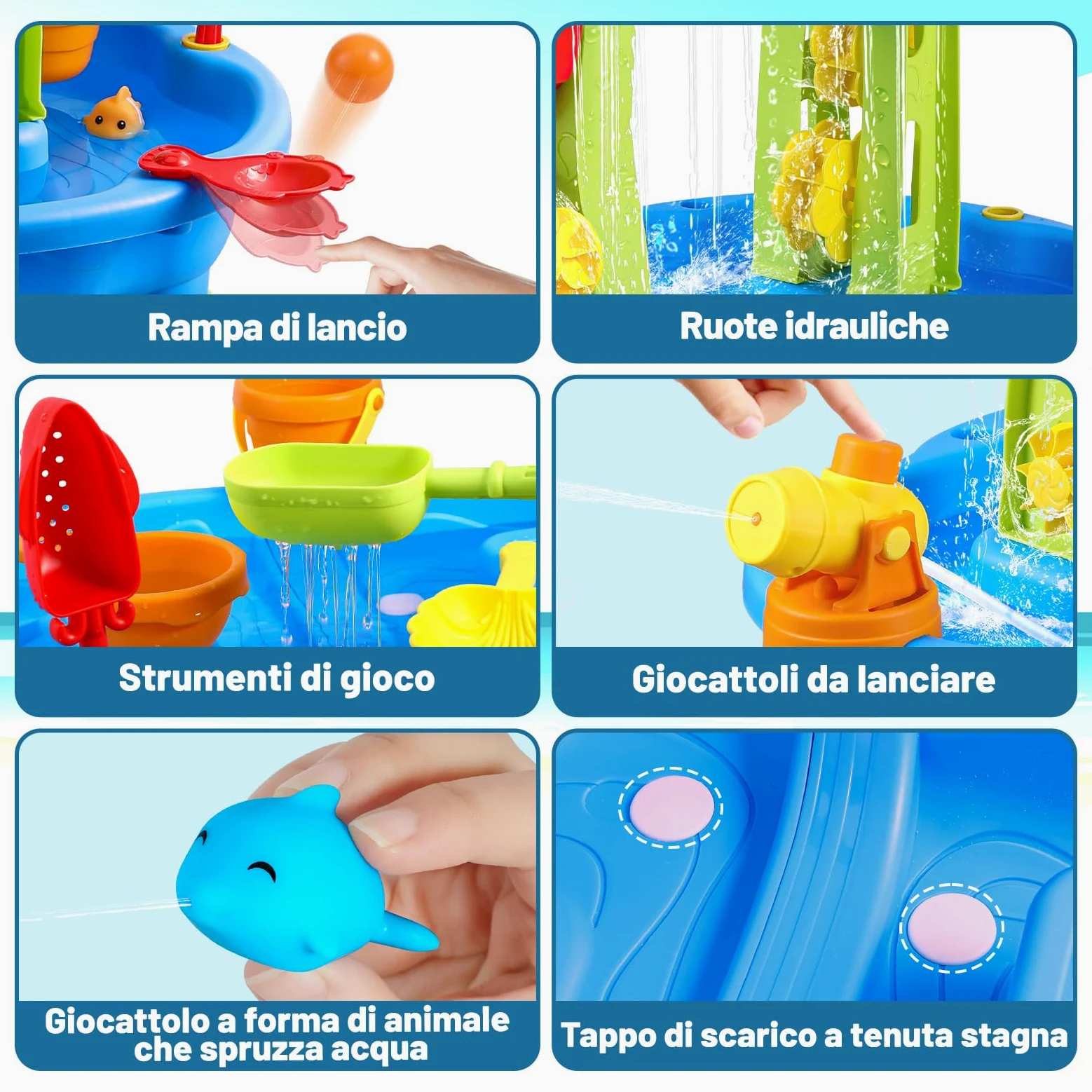 FRUSE Tavolo d'Acqua per Bambini a 3 Livelli per Bambini 3 4 5 6 Anni | Giochi Acqua, Attività Sensoriali, Facile da Montare e Pulire, Tavolo Acquatico, per Spiaggia, Giardino, da Interno e Esterno