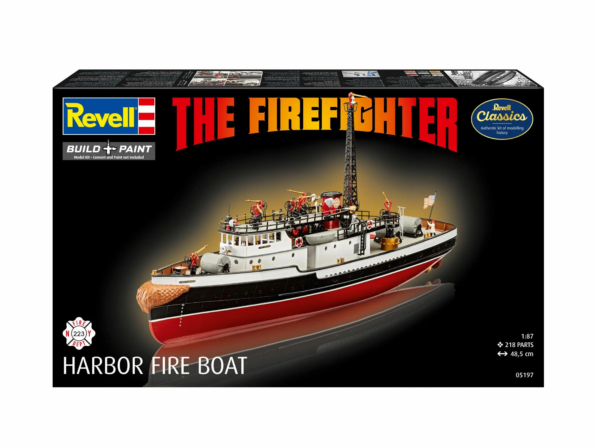 Revell The Firefighter, modellino di barca antincendio in scala 1:87, con 485 pezzi, barca estinguente di New York ricca di dettagli, con 7 mazzi, cannoni e cabina di controllo, a partire dai 12 anni