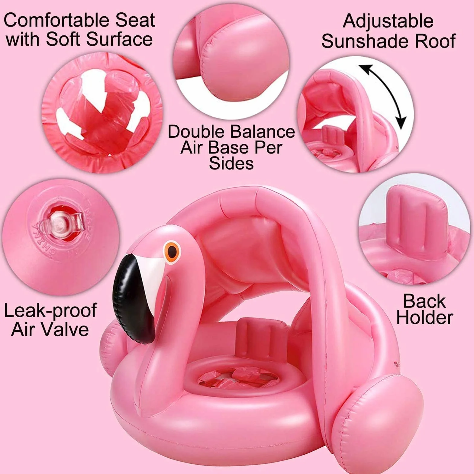Fenicottero Anello di Nuoto,Baby Salvagente Bambini Giocattoli galleggianti,Baby Float con Parasole (A)
