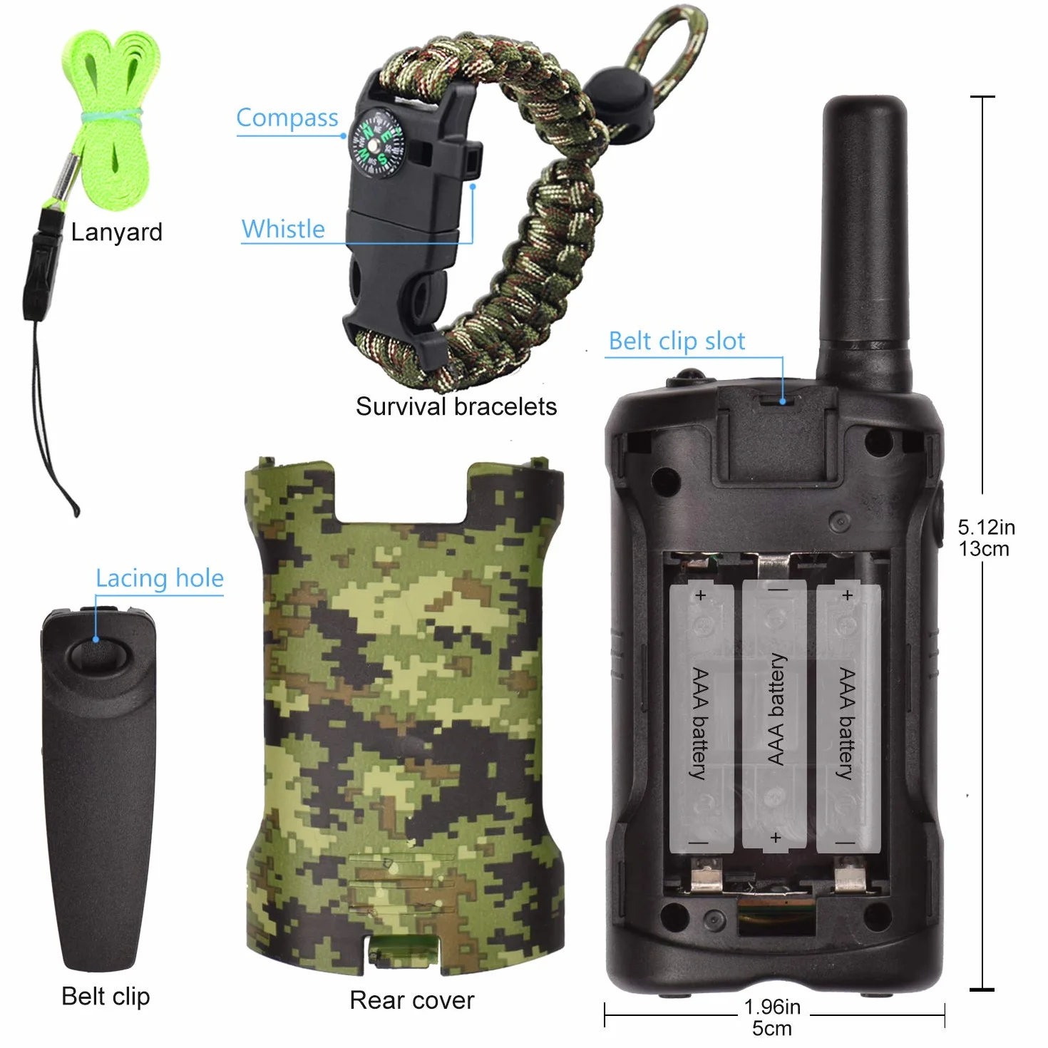 Walkie Talkie Bambini 8 Canali Radio Torcia LCD Campeggio Regalo Ragazzi 4-12 Anni Mimetico Verde