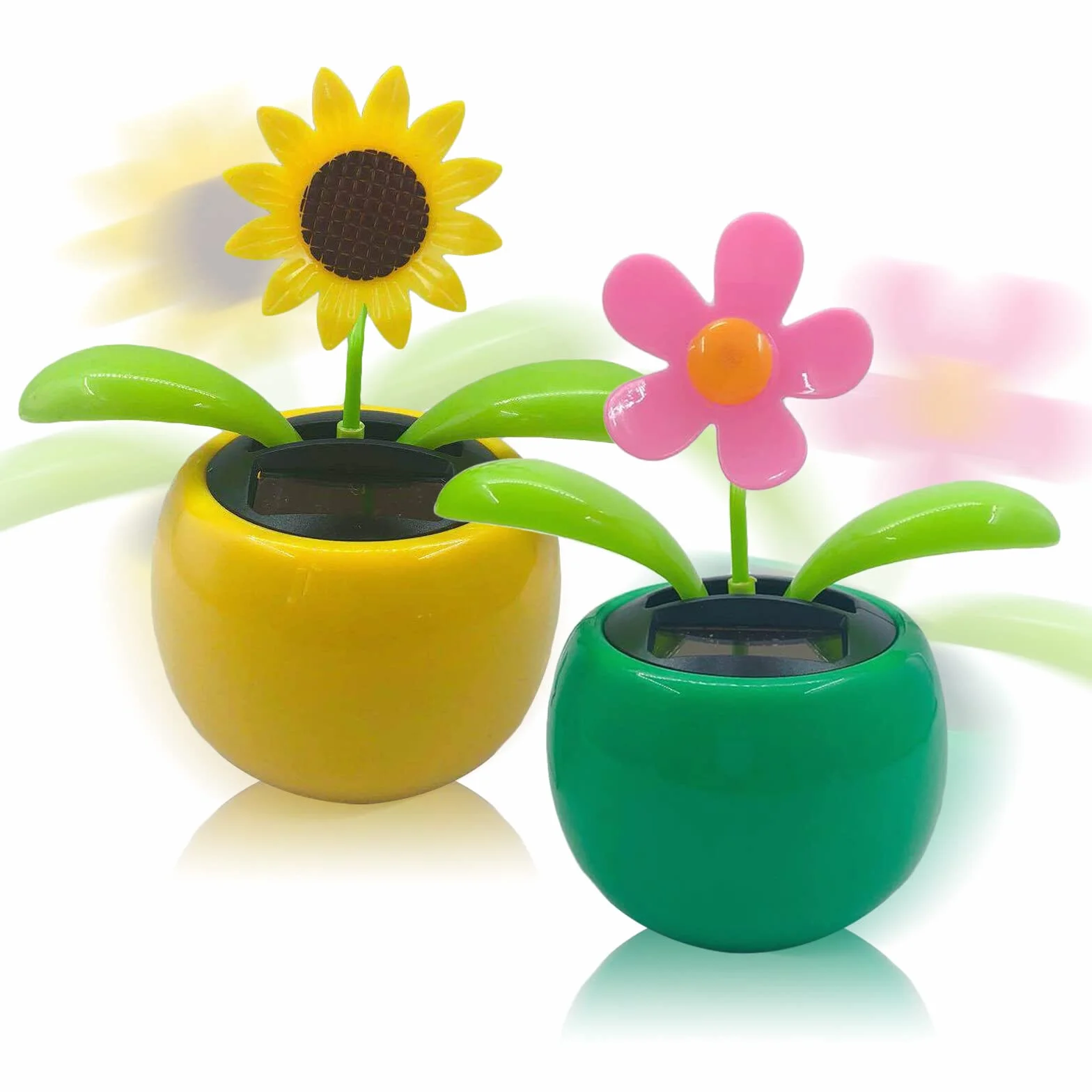 Fiore Danzante Solare Ornamenti per Auto Giocattolo Alimentato a Energia Solare Decorazione Scrivania 2 Pezzi