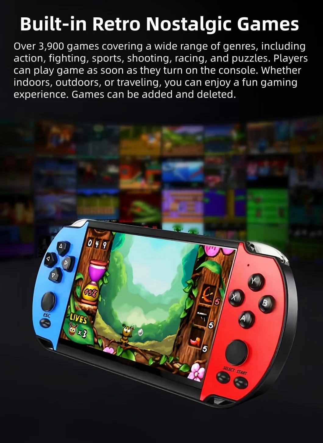 5,1 Pollici Console di Gioco Portatile Più Simulatori Retrò Video/Musica/E-book/Output TV Game Elettronico per il Tempo Libero Interno/Esterno/Viaggio Regalo di Compleanno/Vacanza