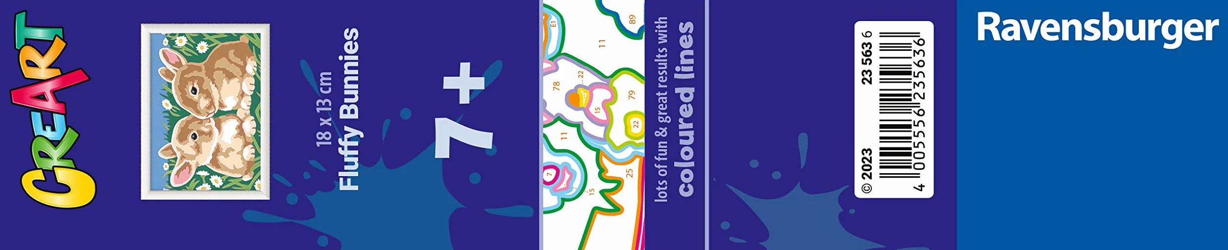 Ravensburger CreArt: Teneri coniglietti – Dipingere con i Numeri per Bambini 7+ Anni, Kit Pittura con Tavole, Cornice, Pennello e Colori Inclusi, 14 x 19 cm, Idee Regalo