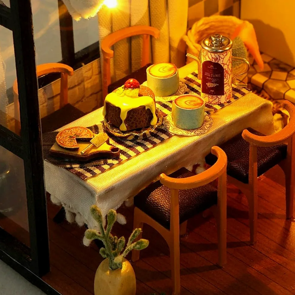 Kit fai da te in miniatura per casa delle bambole con copertura antipolvere, kit fai da te per casa delle bambole in legno per stanza creativa, mini kit di costruzione per adulti