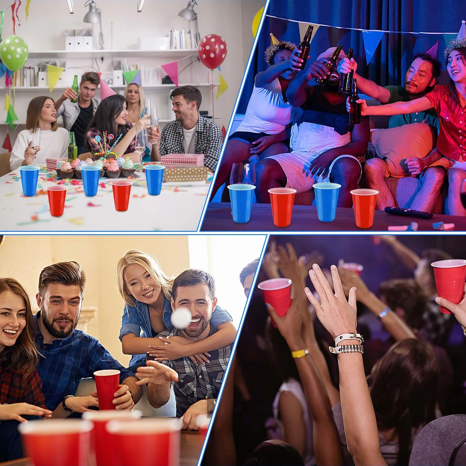 Litimkat Set di Bicchieri da Birra Pong, 50 Bicchieri Beer Pong(500ml) e 12 Palline da P ing Pong, Bicchieri riutilizzabili, per Giochi di bevute, Feste, Compleanni, Festival, Matrimoni, Campeggio