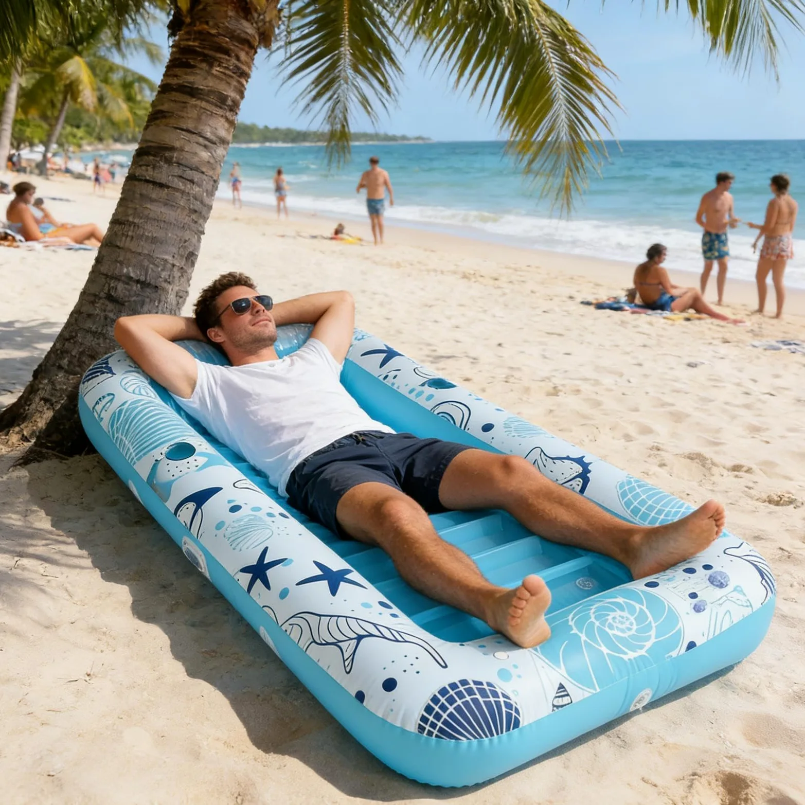 Lettino relax per piscina, materassino gonfiabile con supporto, per adulti, coppie, resort, lago estivo, sistema di stabilizzazione, accessorio di lusso per esterni