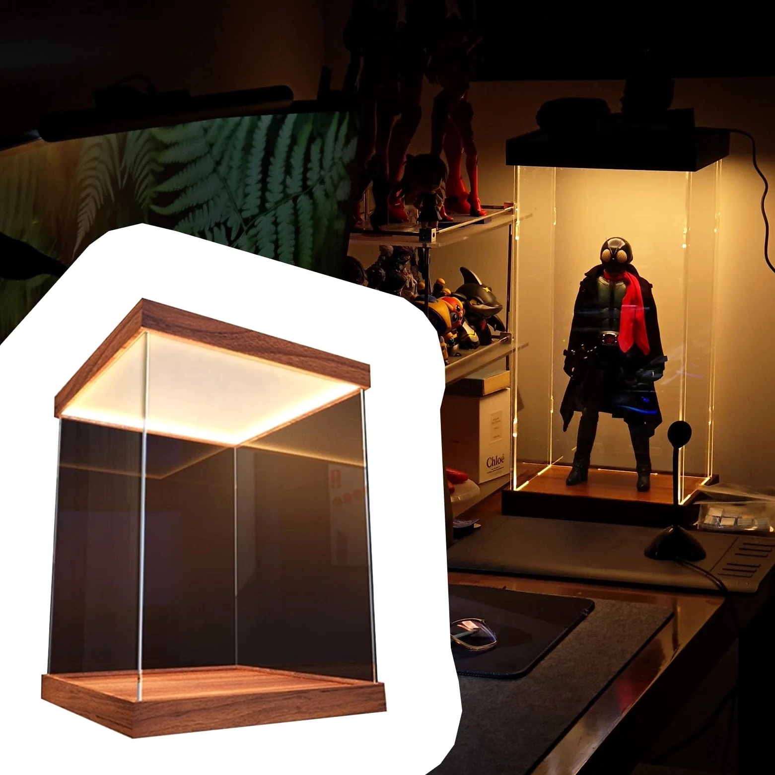 Teca Plexiglass Vetrina in Acrilico per Figure con Luce Integrata, Scatola in Vetro Trasparente Antipolvere, Scatole Portaoggetti Alte 70, 60, 50, 40, 40, 30, 25, 15 cm(L20xW30xH35cm/8x12x14")
