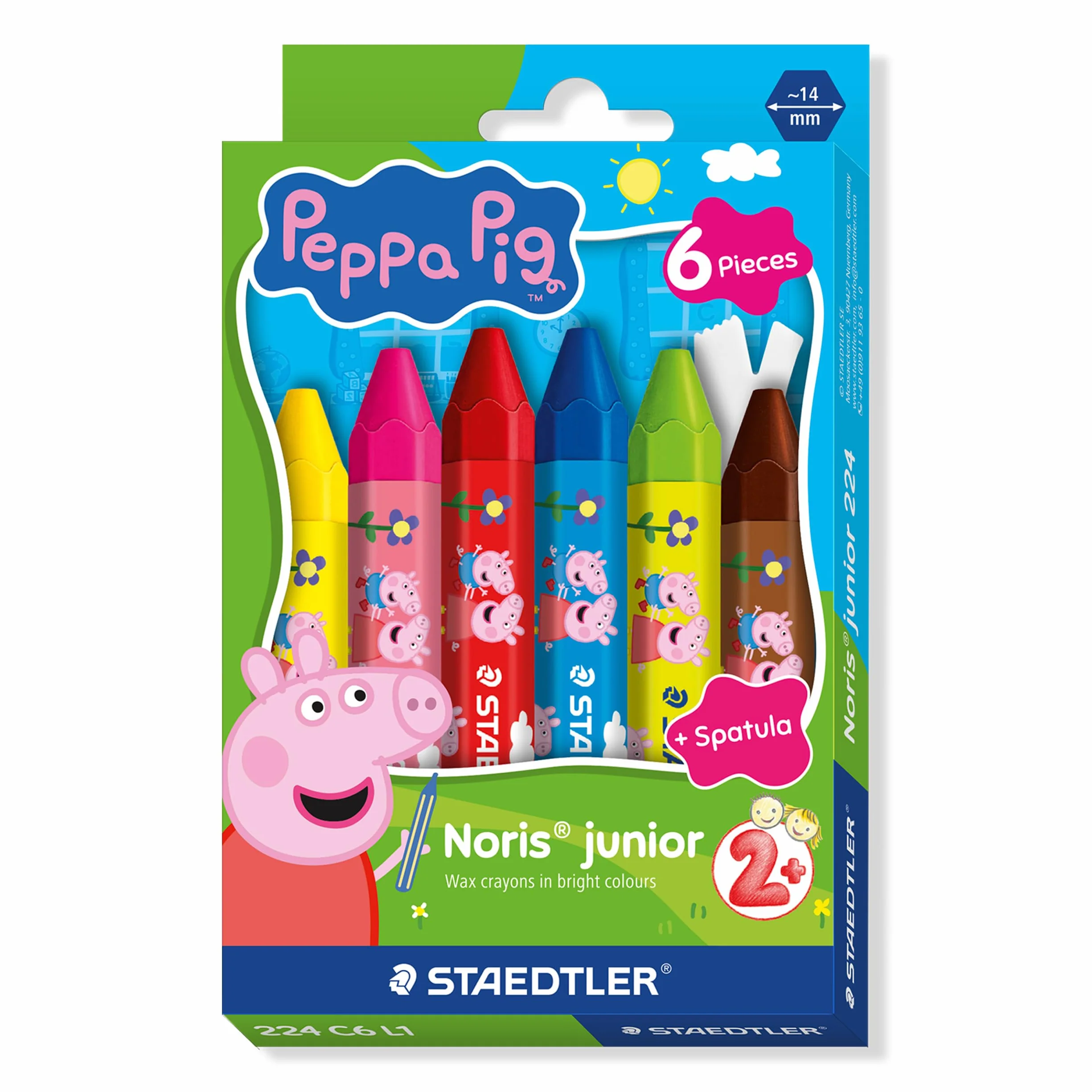 STAEDTLER Noris junior pastelli a cera Peppa Pig set da 6 – pastelli spessi per colorare grandi superfici e tecniche creative – per le piccole mani